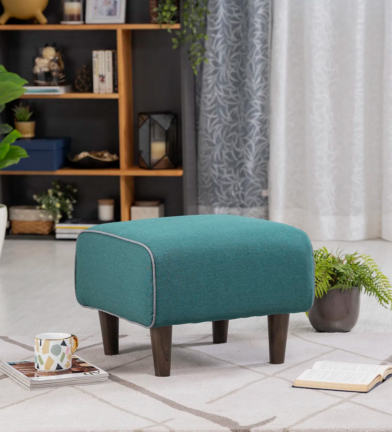 Ella Fabric Stool In Sea Green Colour - Febonic Living