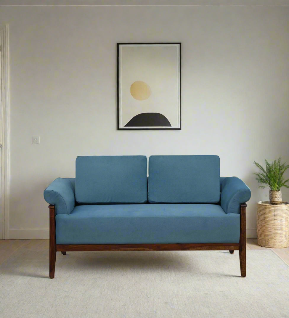 Chalki Sheesham Wood 2 Seater Sofa In Blue Colour - Febonic Living