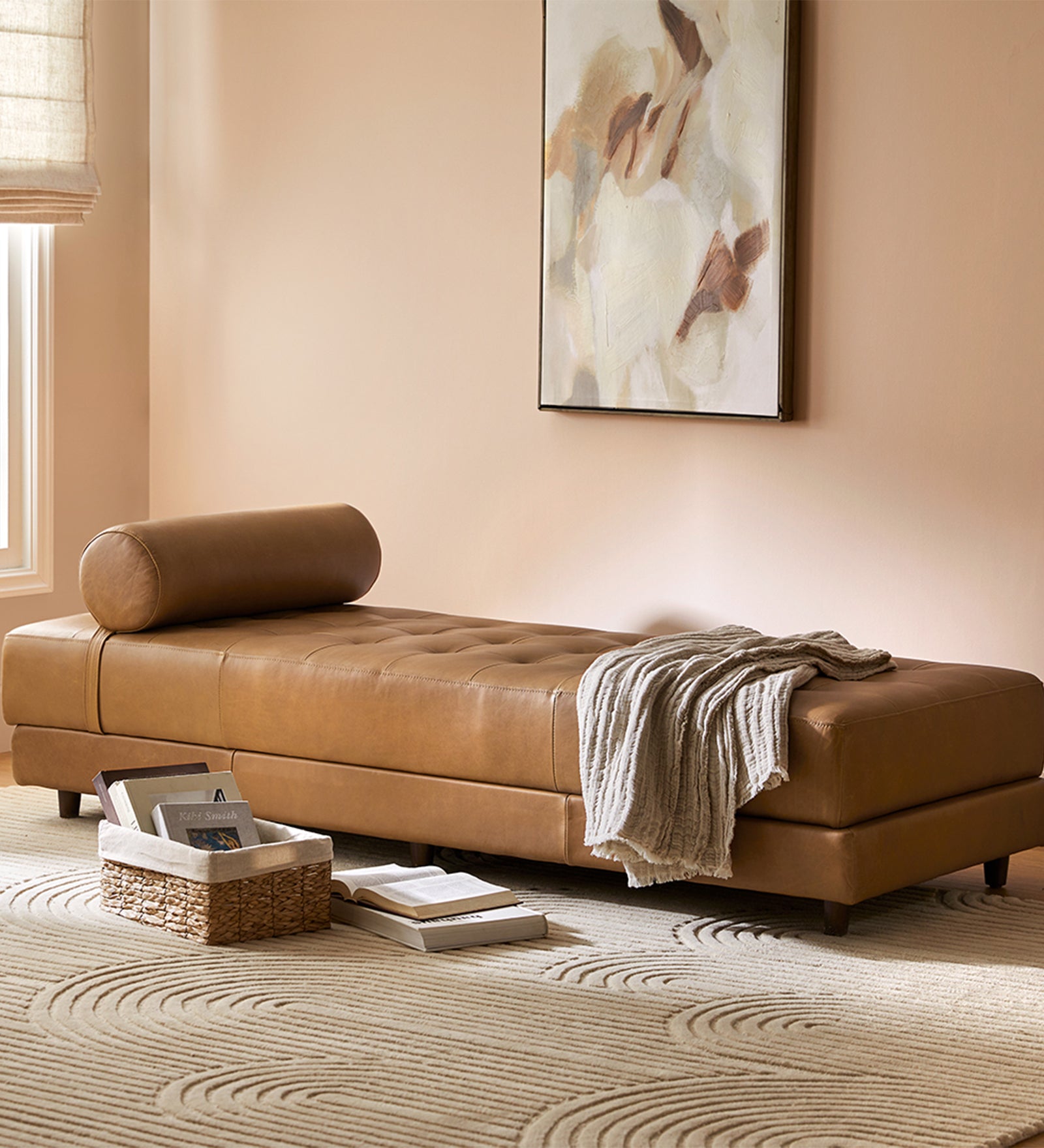 Sven Leatherette Armless Chaise Lounger In Brown Colour - Febonic Living