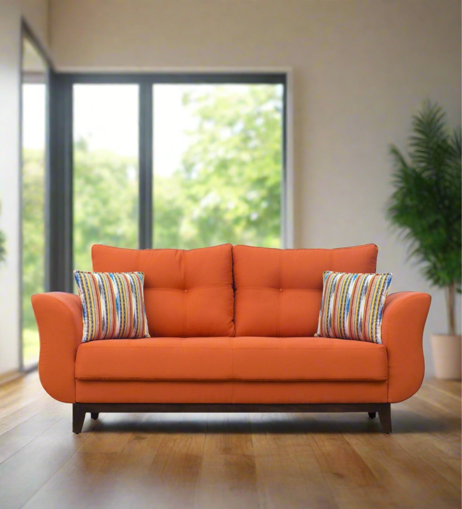 Bola Fabric 3 Seater Sofa In Dark Orange Colour