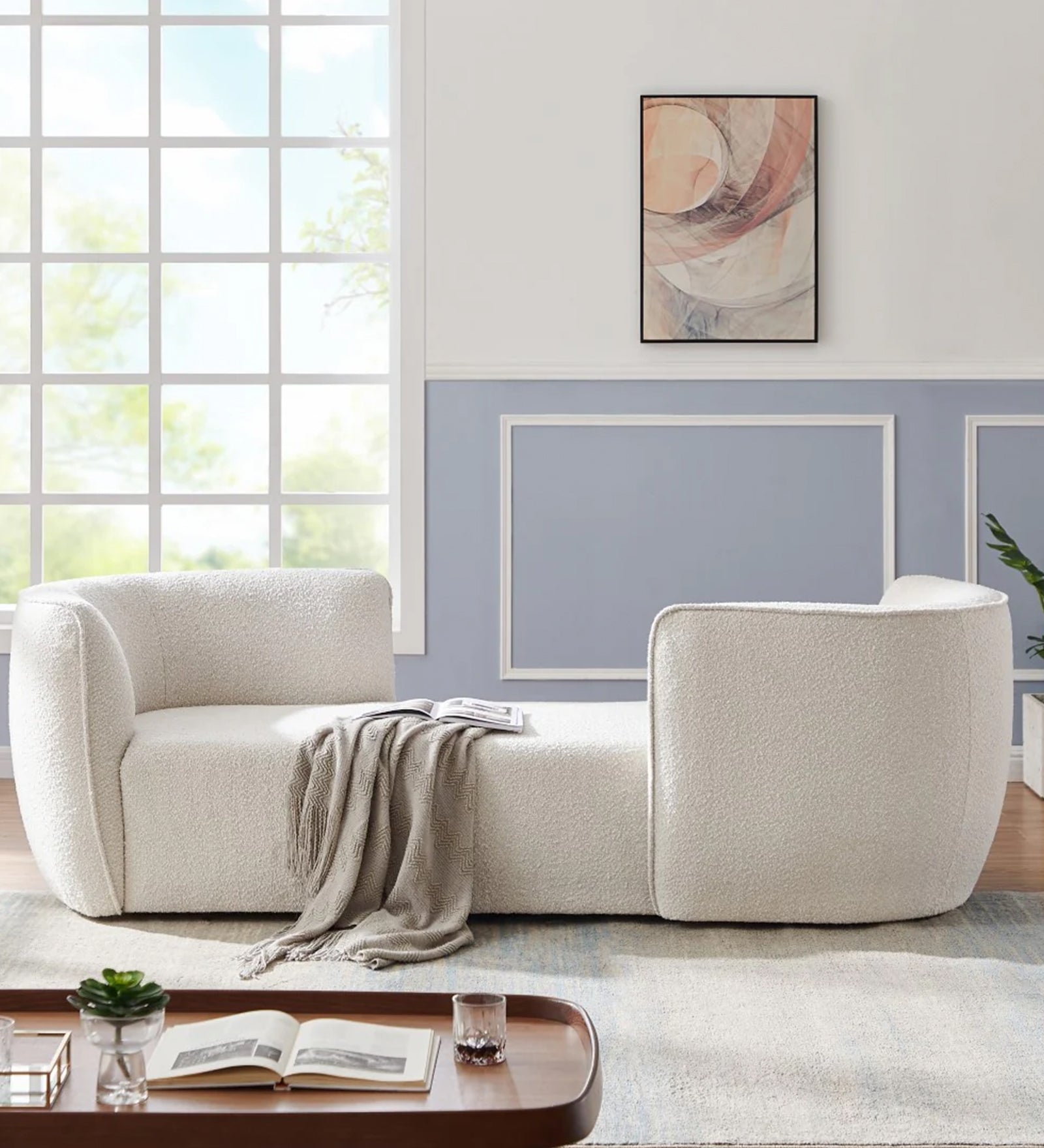 Hilton Boucle Fixed Back Chaise Lounger In White Plain Colour - Febonic Living