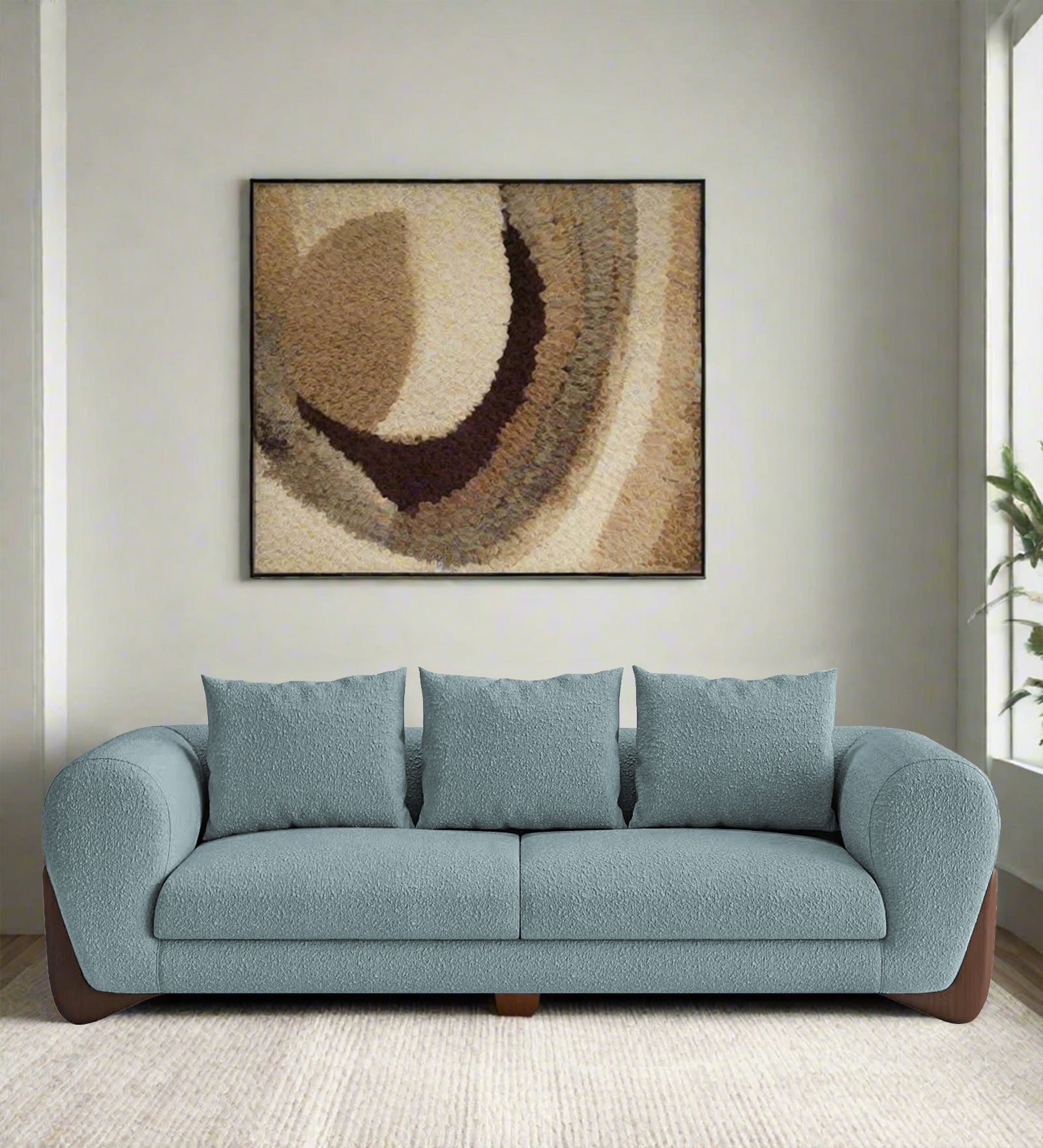 Boko Boucle 3 Seater Sofa In Stormy Blue Colour - Febonic Living