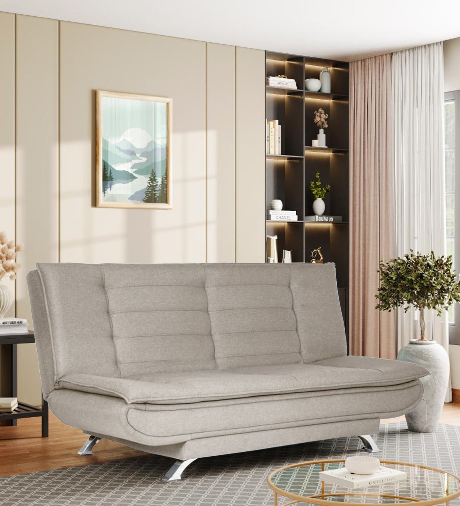 Amoeba Fabric Convertible Sofa Cum Bed In Ash Grey Colour - Febonic Living