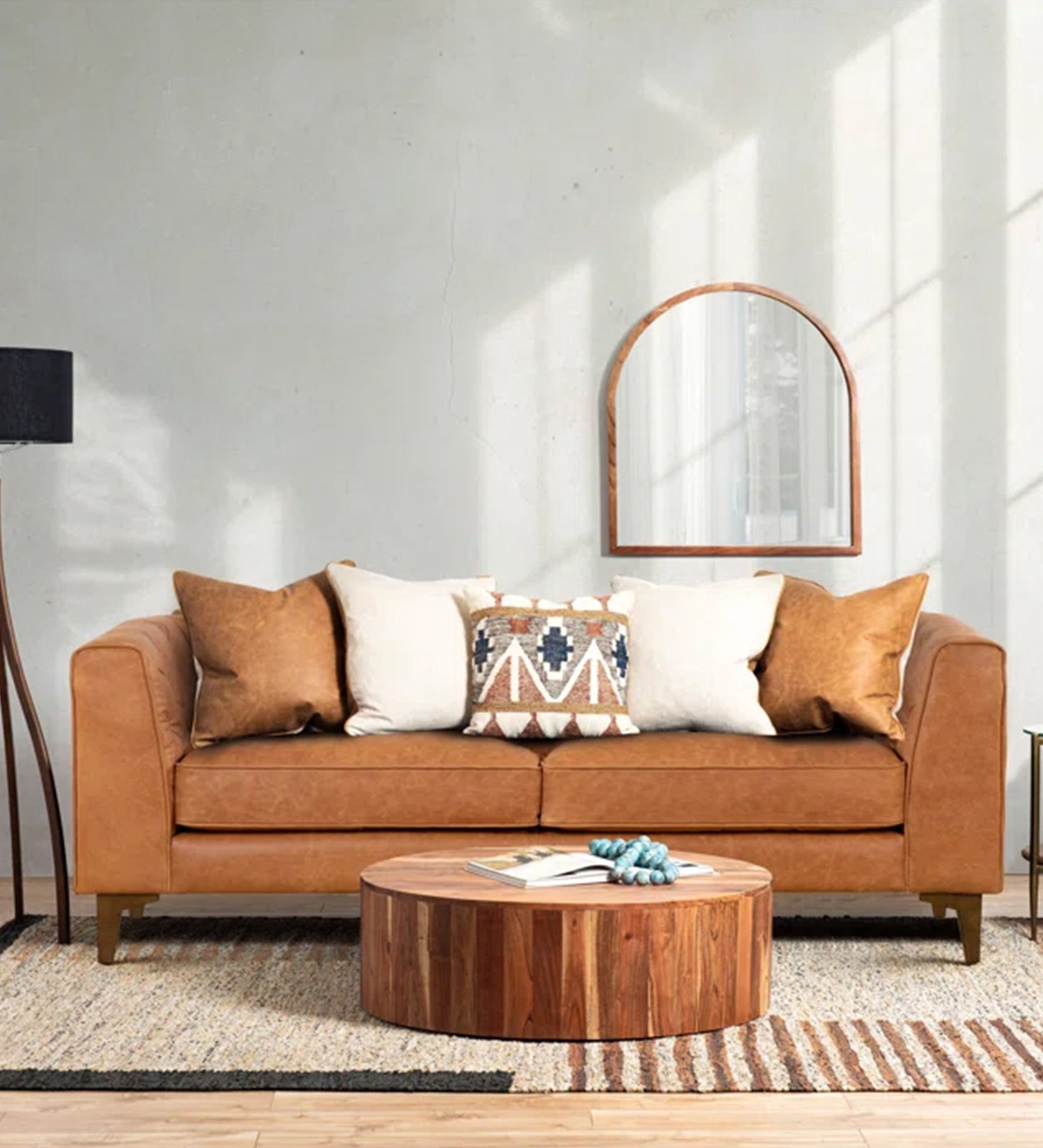 Fappy Leatherette 2 Seater Sofa In Cinnamon Brown Colour - Febonic Living