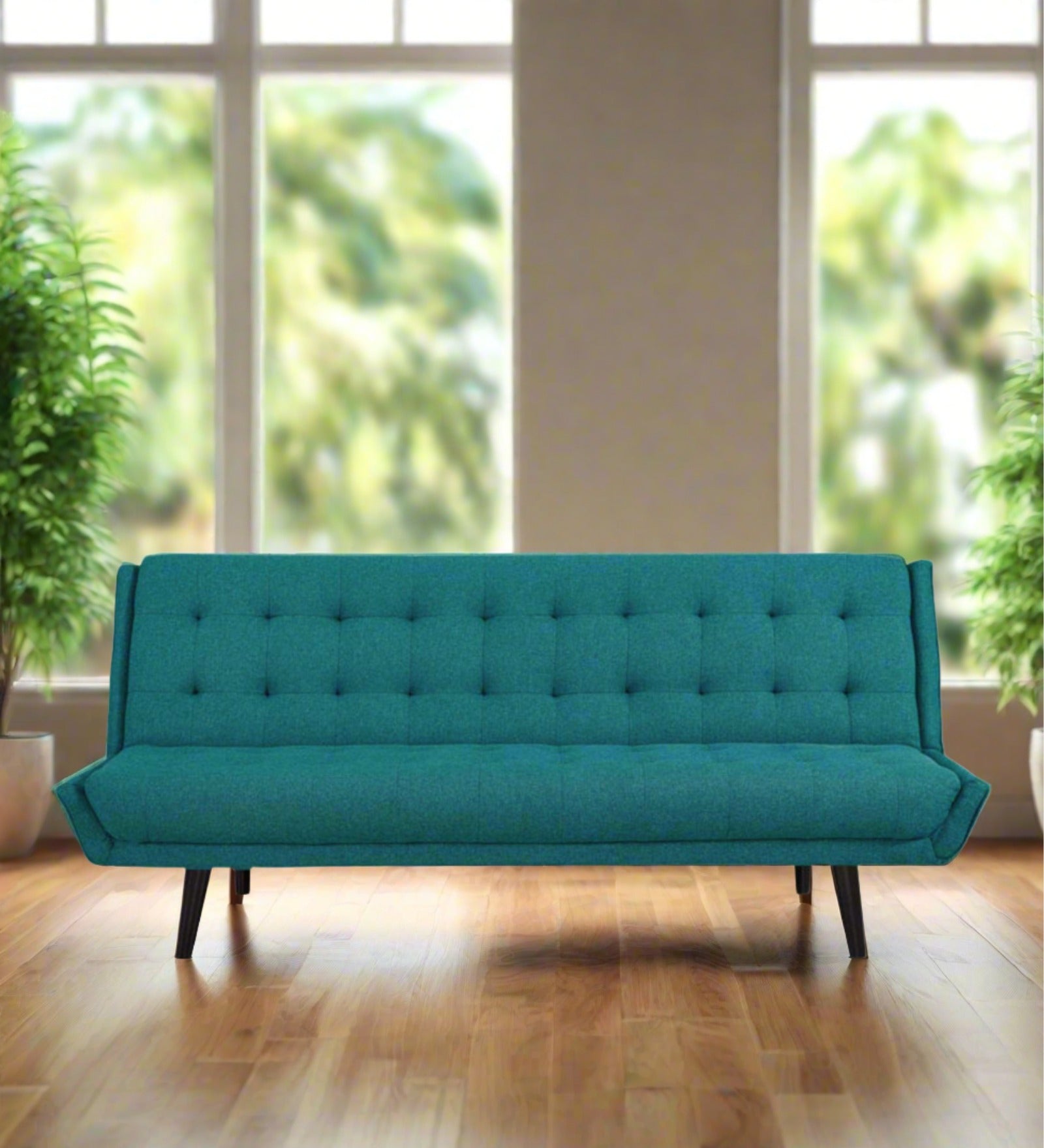 Saso Fabric Convertible Sofa Cum Bed In Sea Green Colour - Febonic Living