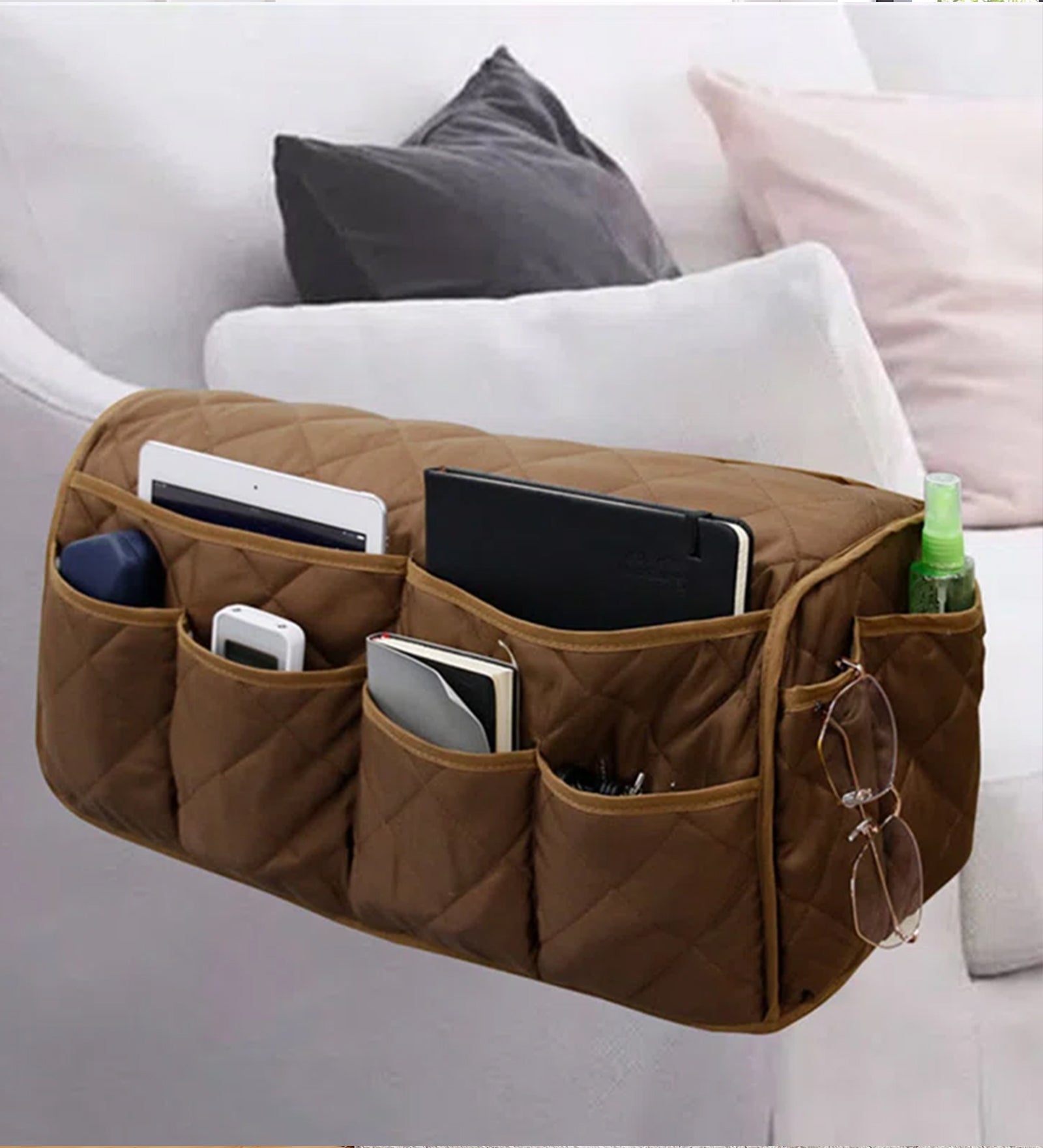 Pappu Velvet Quilted Box Slip Cover in Brown Colour - Febonic Living