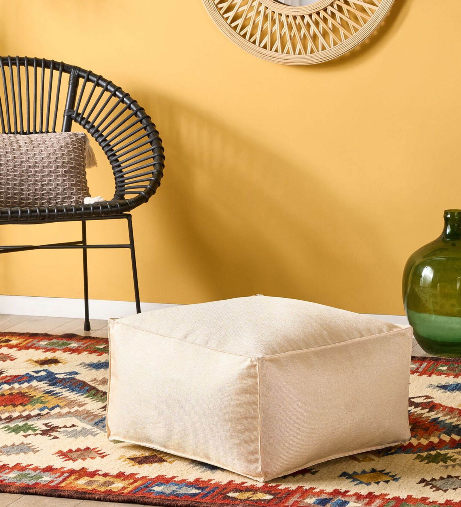 Cattle Fabric Pouffe In Beige Colour