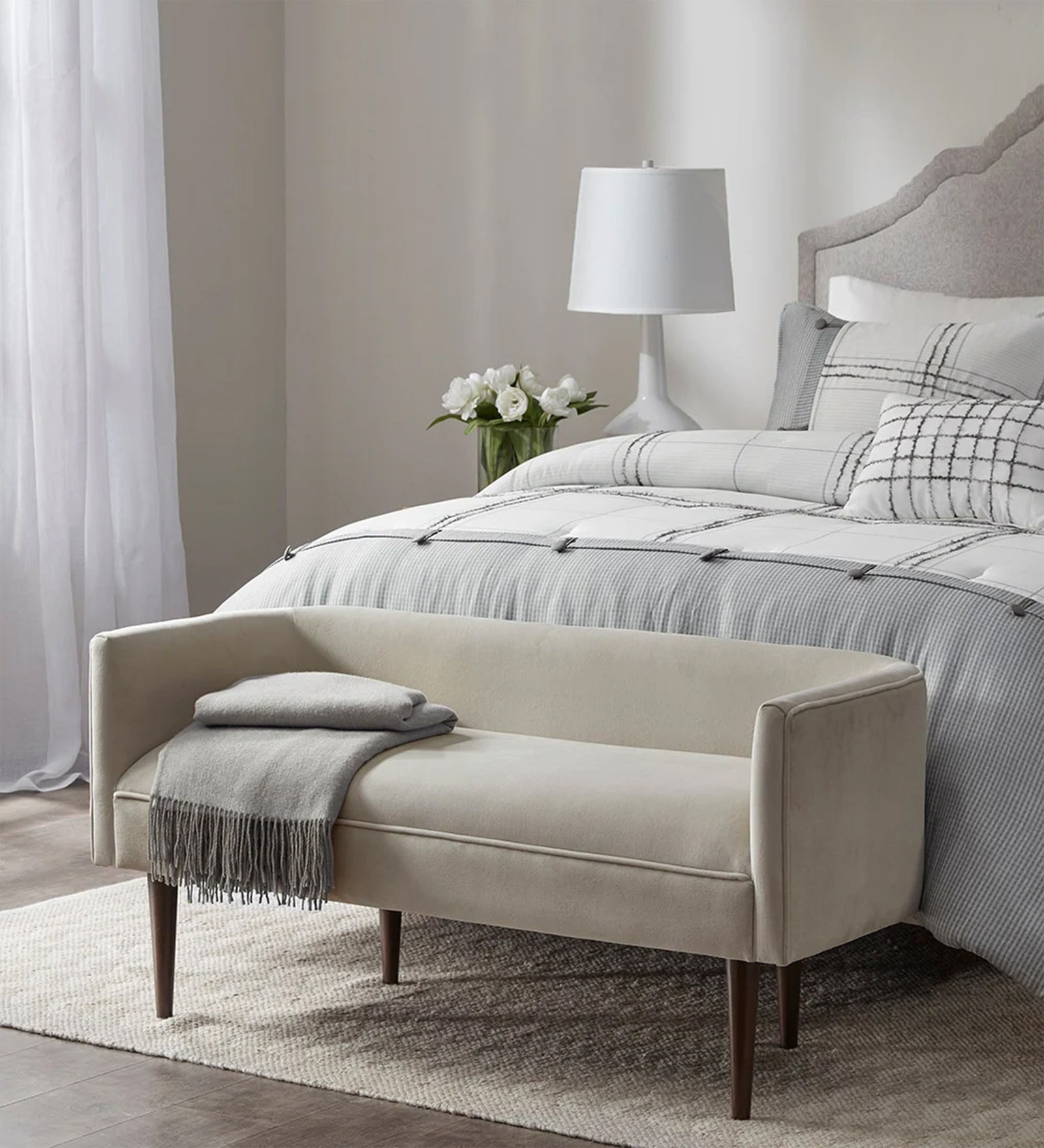 Doha Velvet 2 Seater Recamier In Cream Beige Colour - Febonic Living