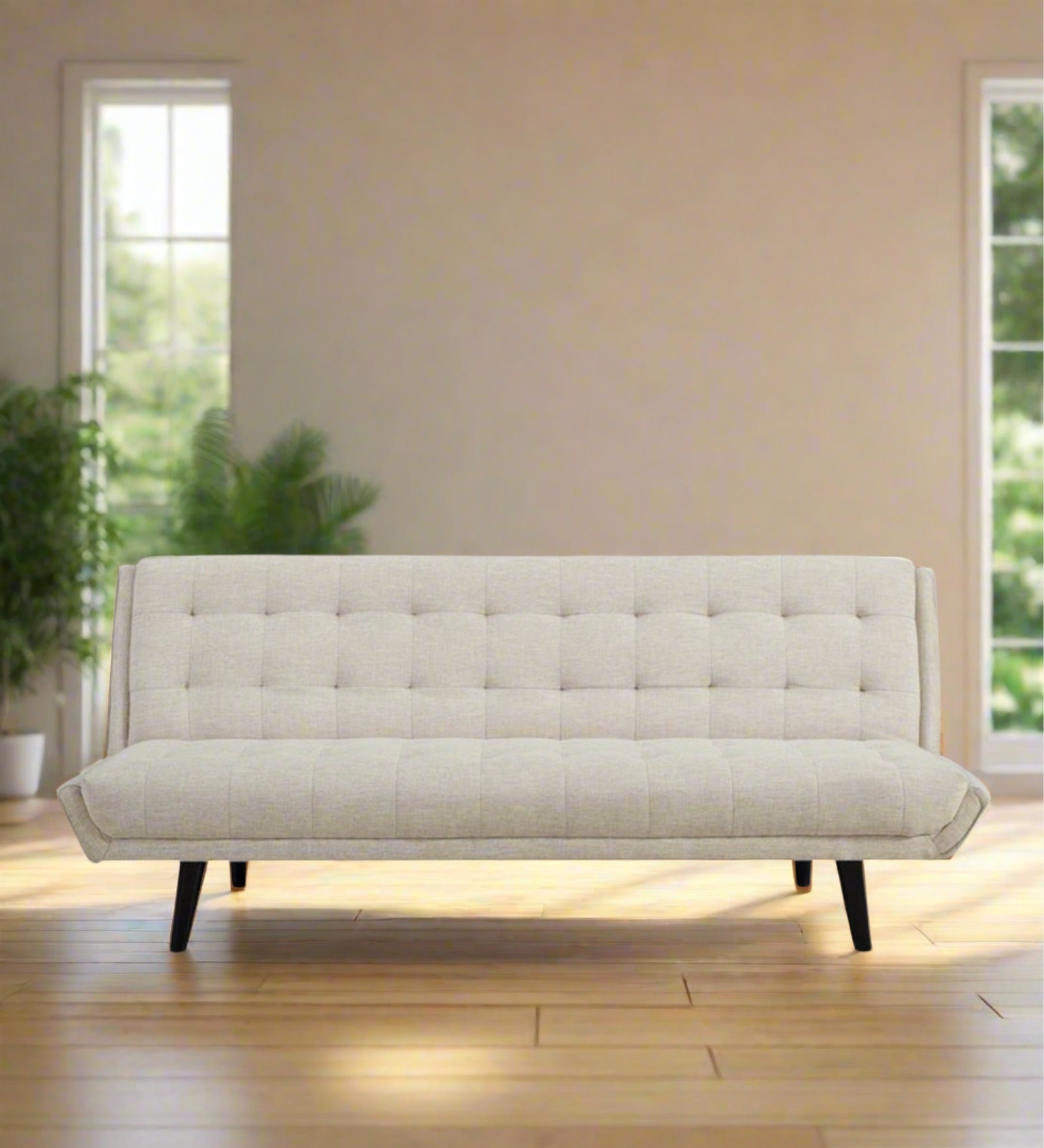 Saso Fabric Convertible Sofa Cum Bed In Ivory Cream Colour - Febonic Living
