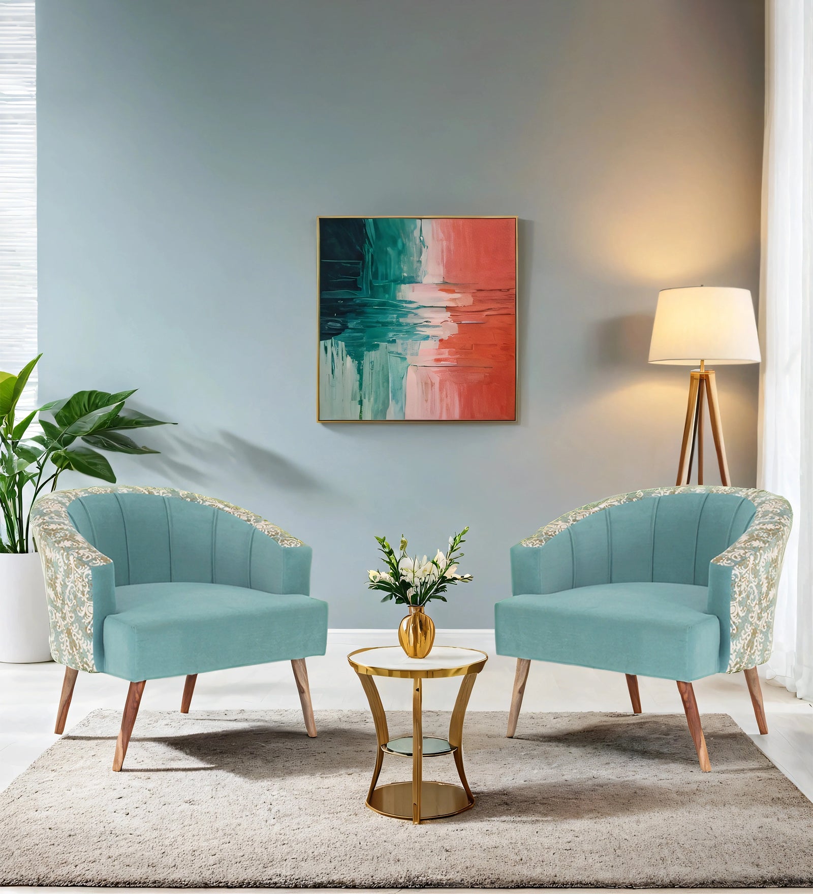 Nova Printed Velvet Arm Chair In Barmunda Aqua Colour - Febonic Living