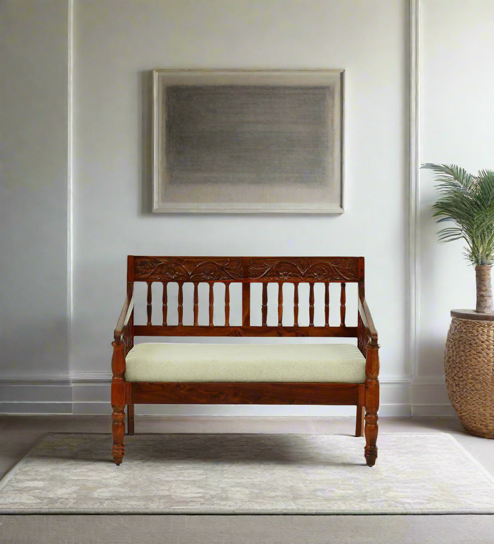 Omat Sheesham Wood 2 Seater Sofa In Honey Oak Finish - Febonic Living