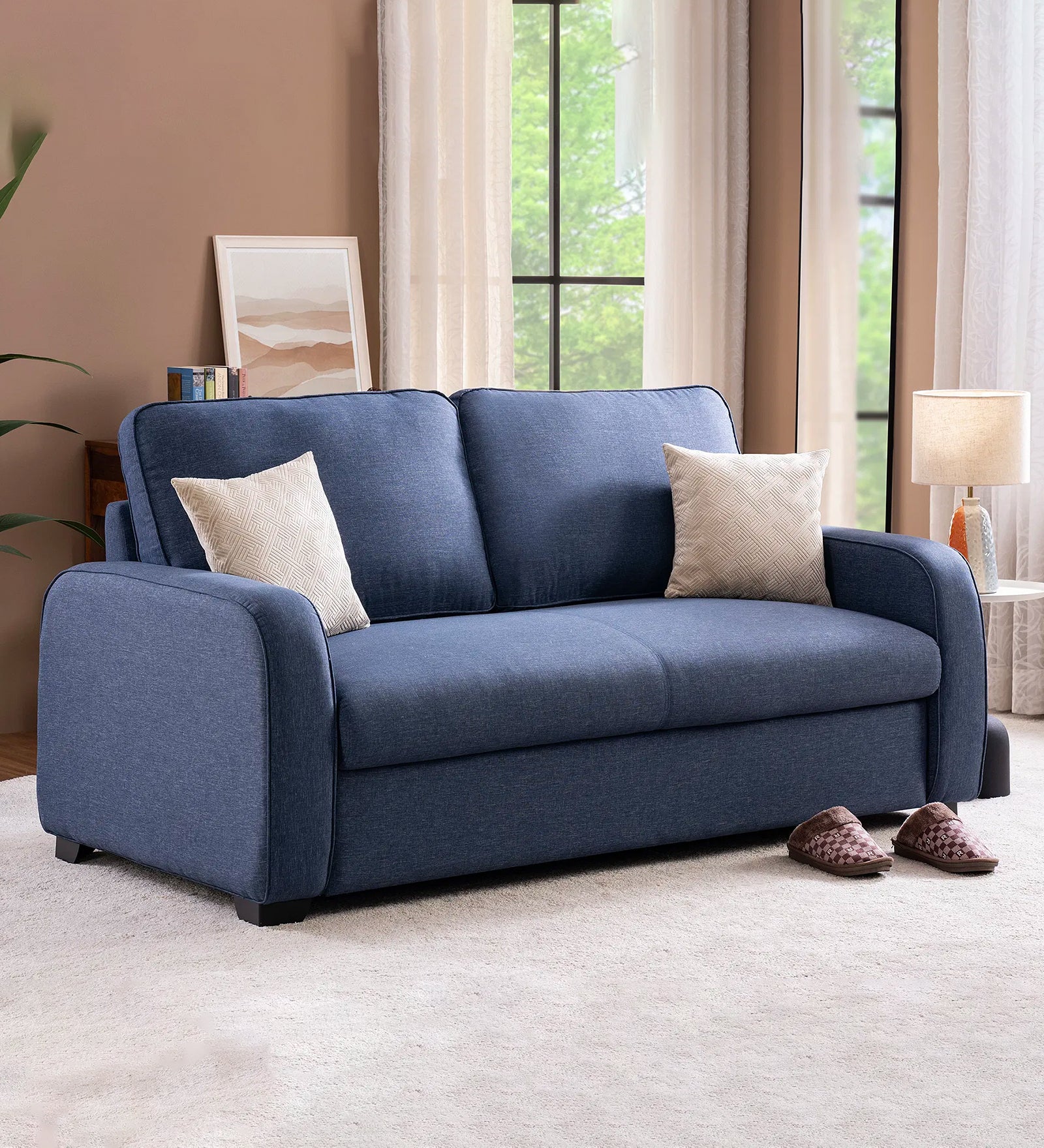 Melo Fabric 3 Seater Sofa In Denim Blue Colour With Storage - Febonic Living