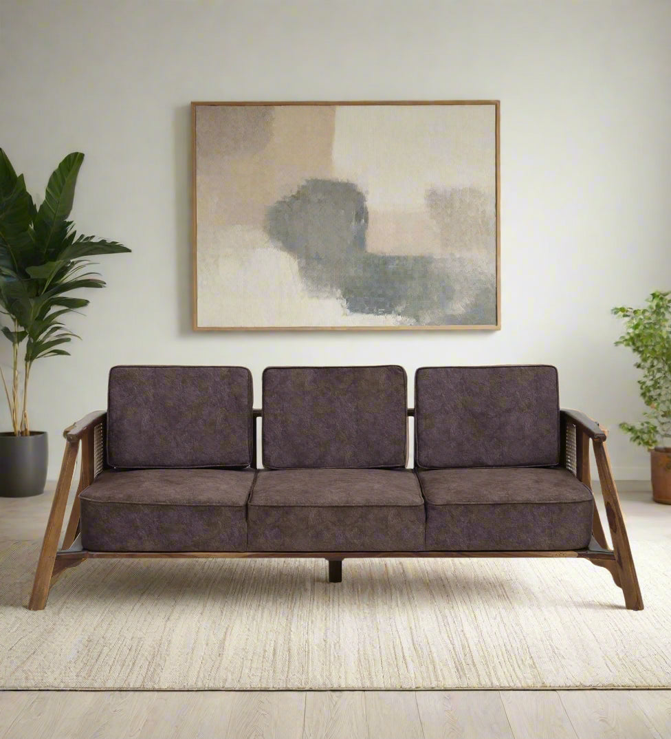 Milini Sheesham Wood 3 Seater Sofa In Brown Colour - Febonic Living