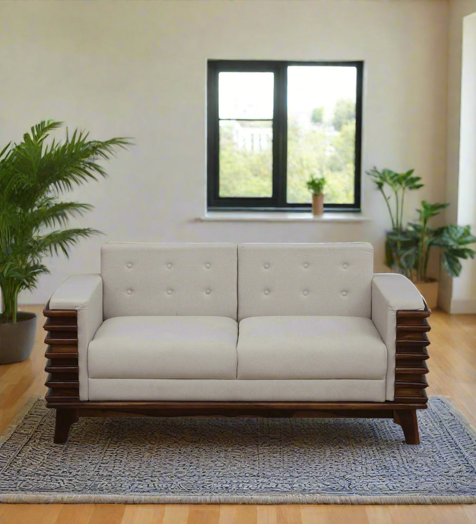 Tanu Sheesham Wood 2 Seater Sofa In Beige Colour - Febonic Living