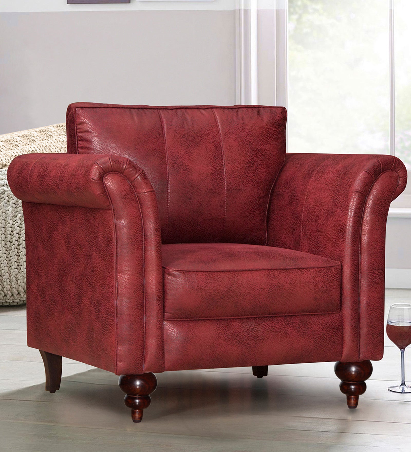 Fardy Leatherette 1 Seater Sofa In Gina Red Colour - Febonic Living