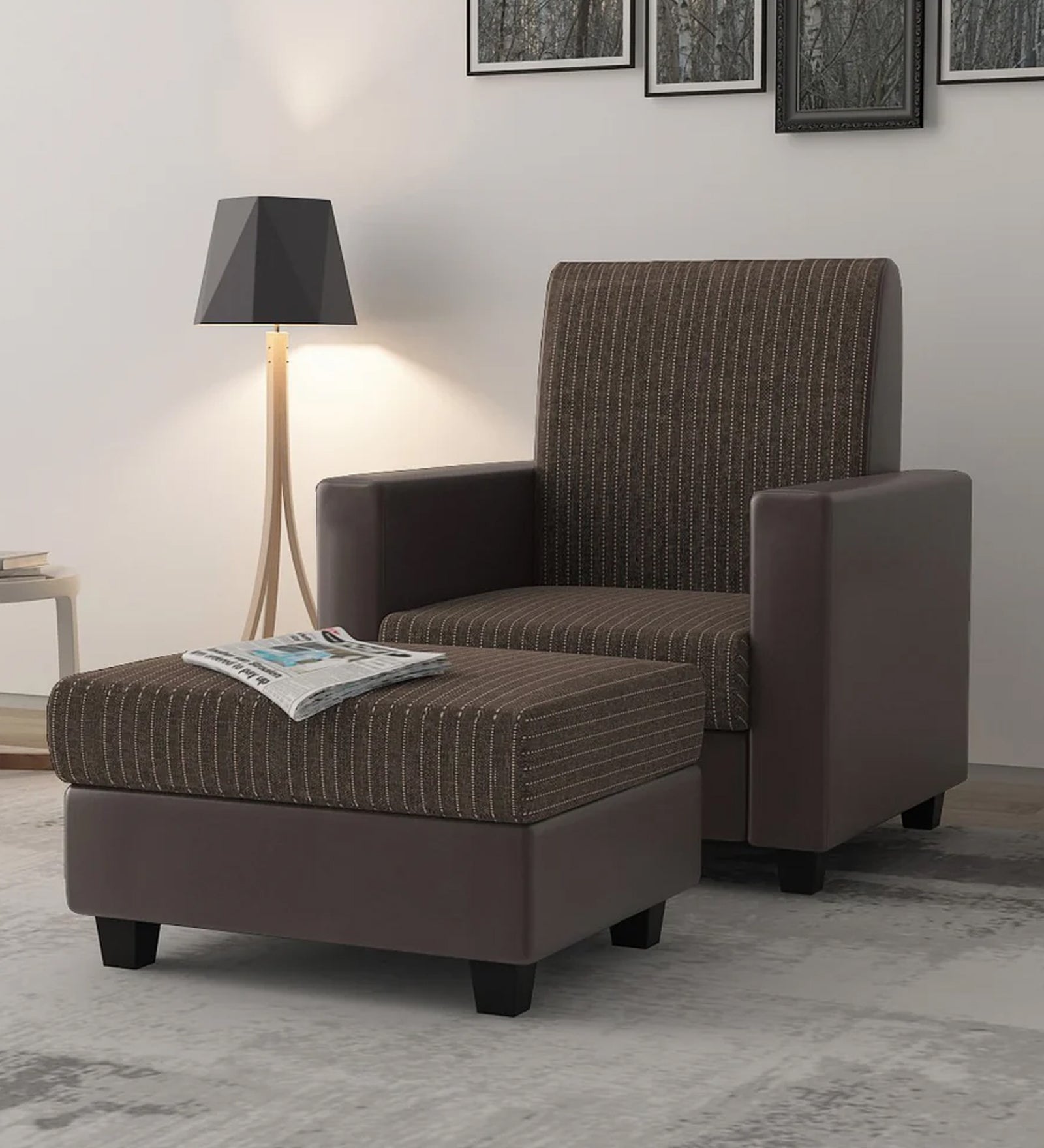 Baley Fabric Barrel Chair With Ottoman In Lama Brown Colour - Febonic Living