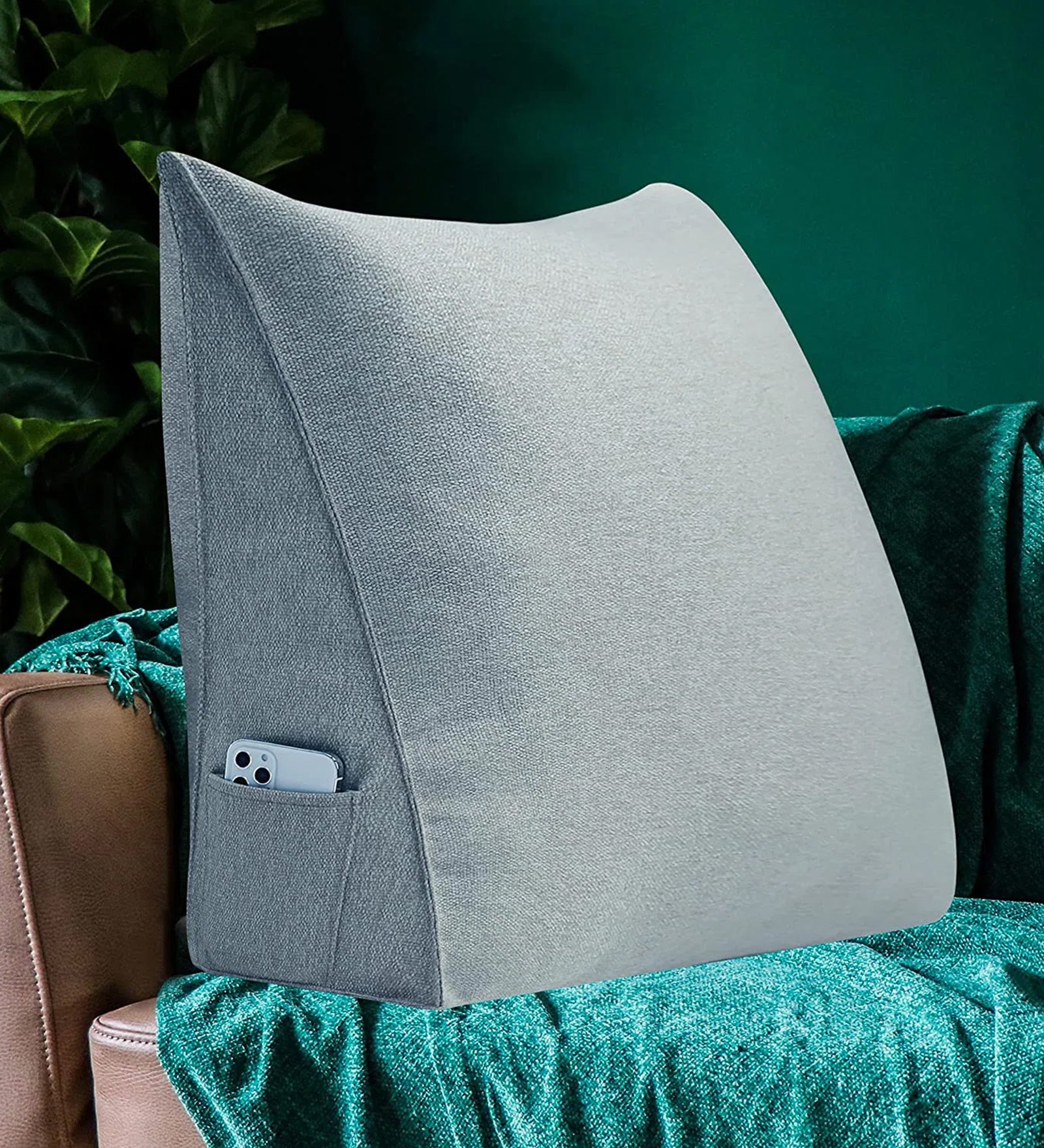 Light Fabric Back Support Wegde Pillows in Light Blue Colour - Febonic Living