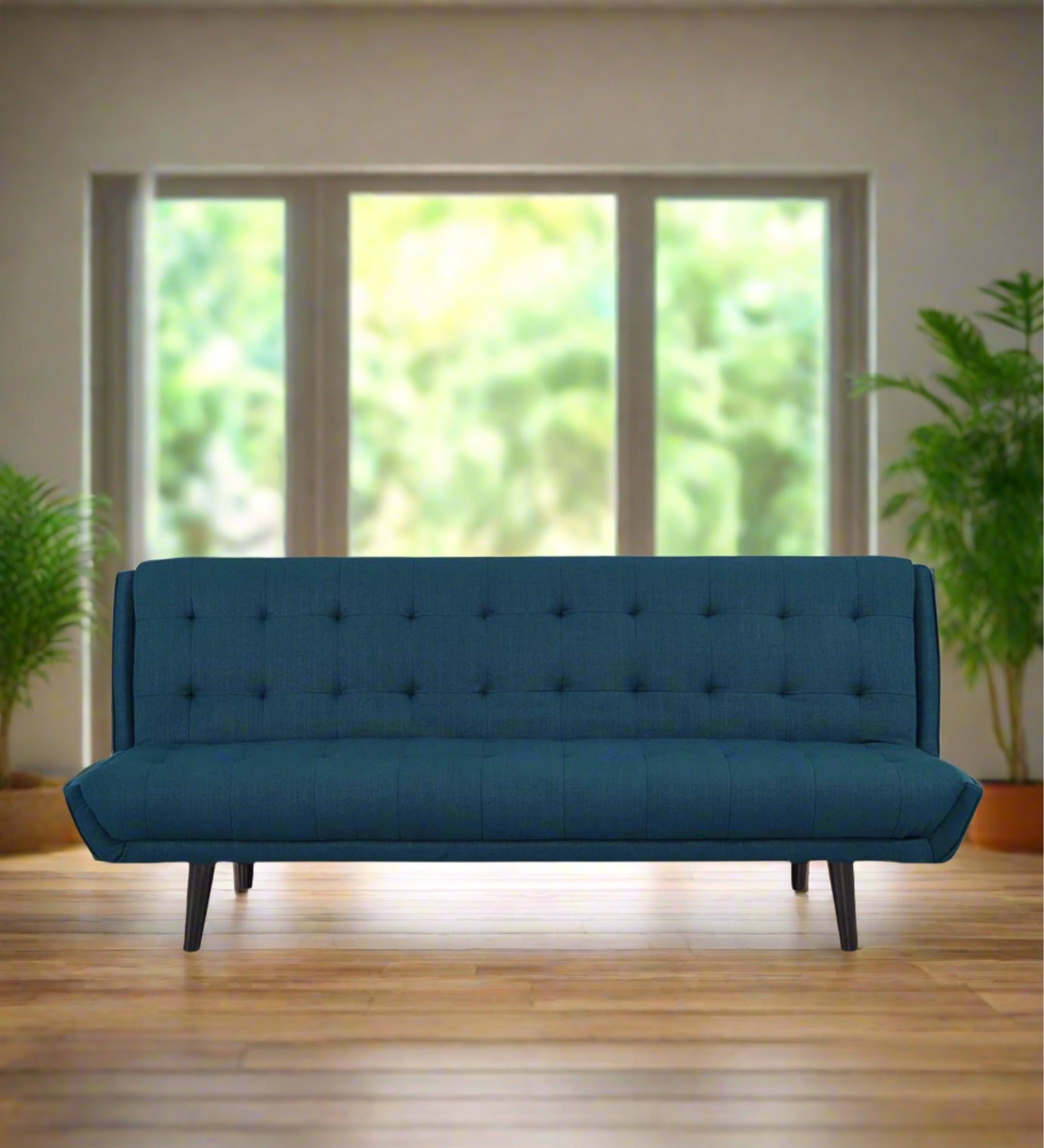 Saso Fabric Convertible Sofa Cum Bed In Light Blue Colour - Febonic Living