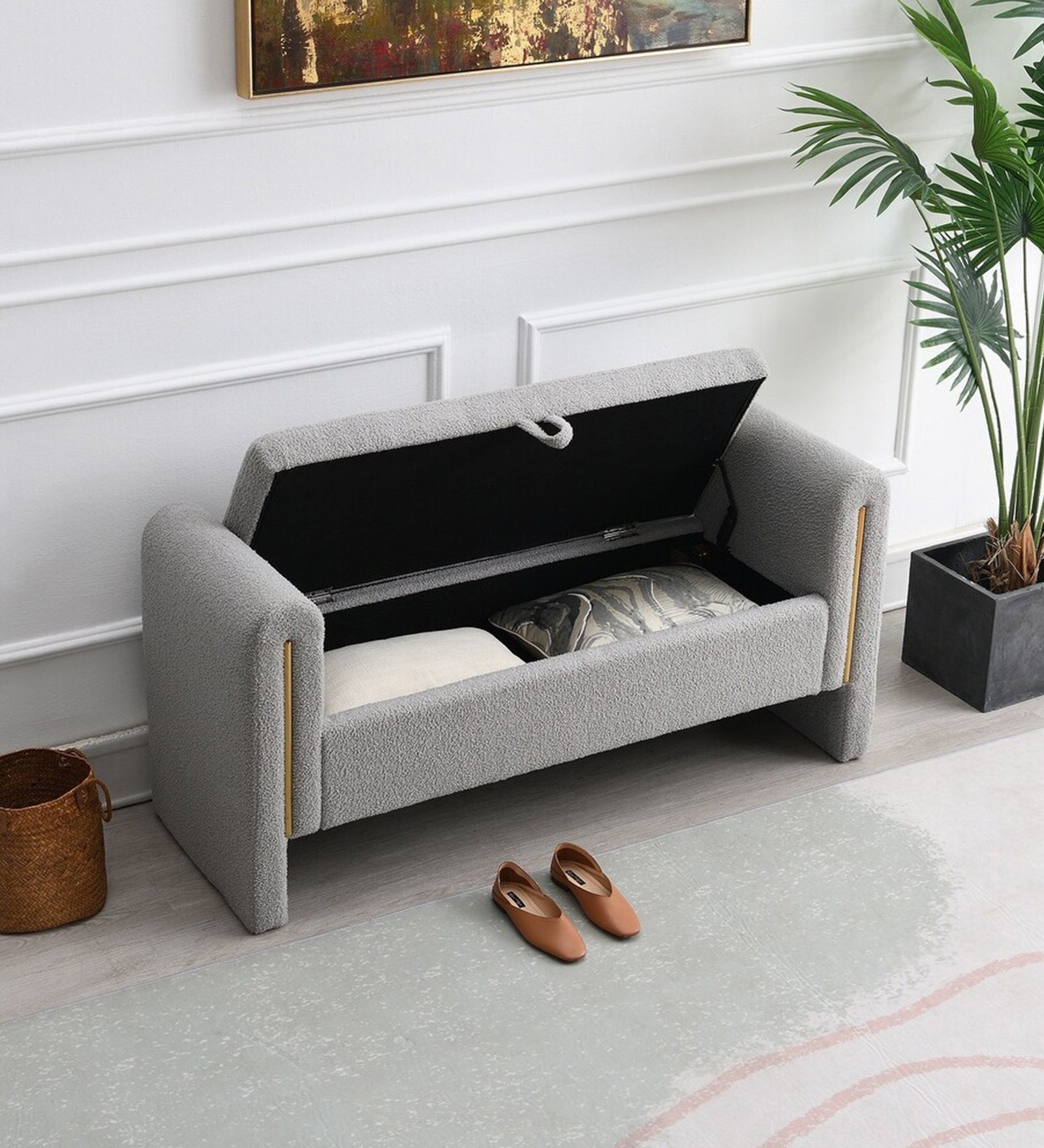 Teddy Boucle 2 Seater Recamier In Fog Grey Colour With Storage - Febonic Living