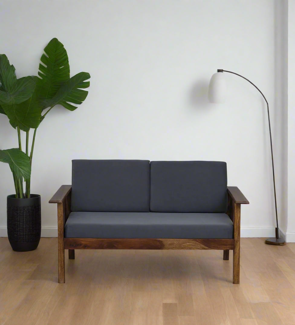 Caron Sheesham Wood 2 Seater Sofa In Grey Colour - Febonic Living