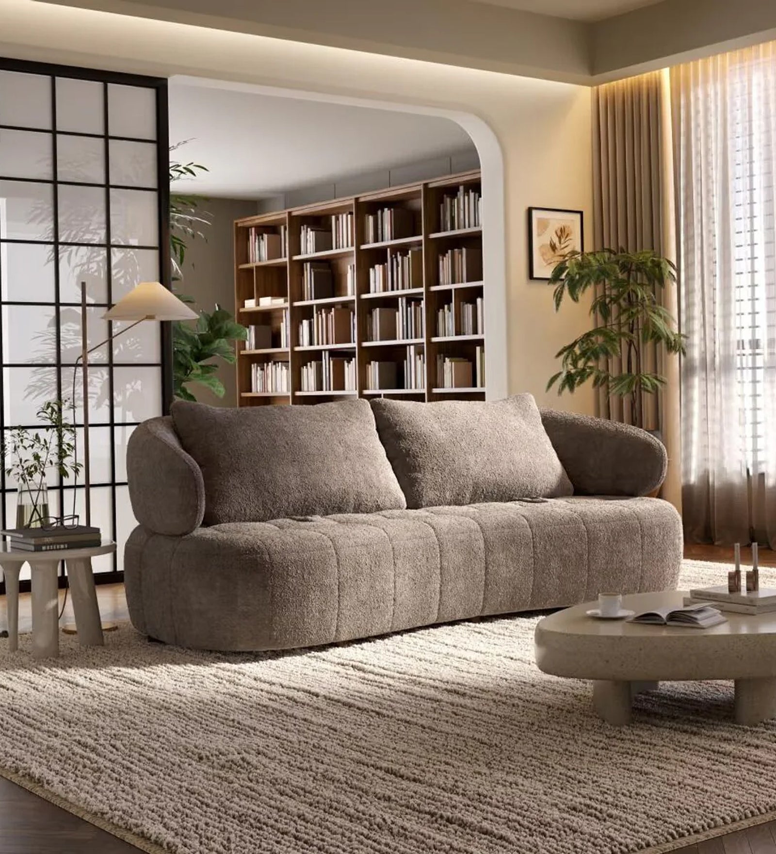 Rivo Boucle 3 Seater Sofa In Truffle Brown Colour - Febonic Living