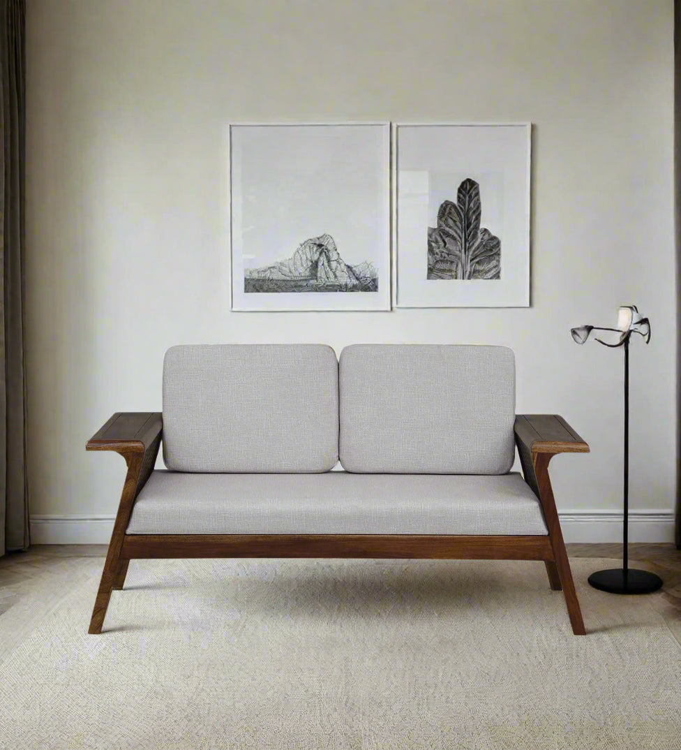 Gany Sheesham Wood 2 Seater Sofa In Beige Color - Febonic Living