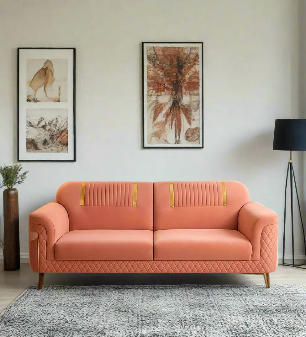 Ezren Velvet 3 Seater Sofa In Blush Pink Color Febonic Living