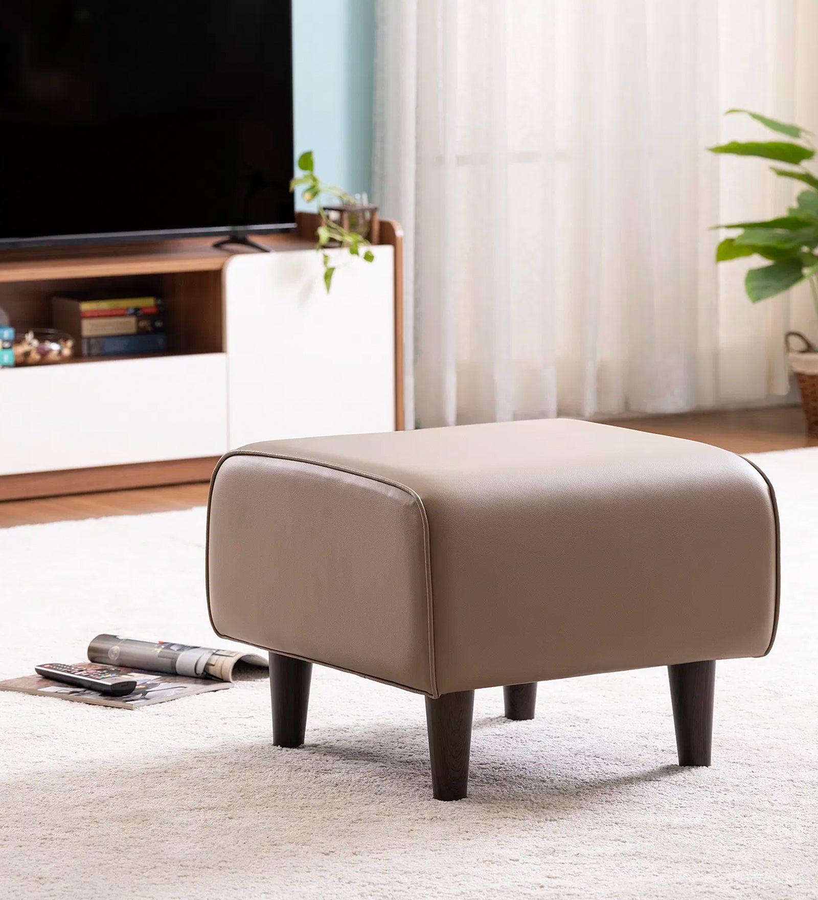 Ella Leatherette Stool In Beige Colour - Febonic Living