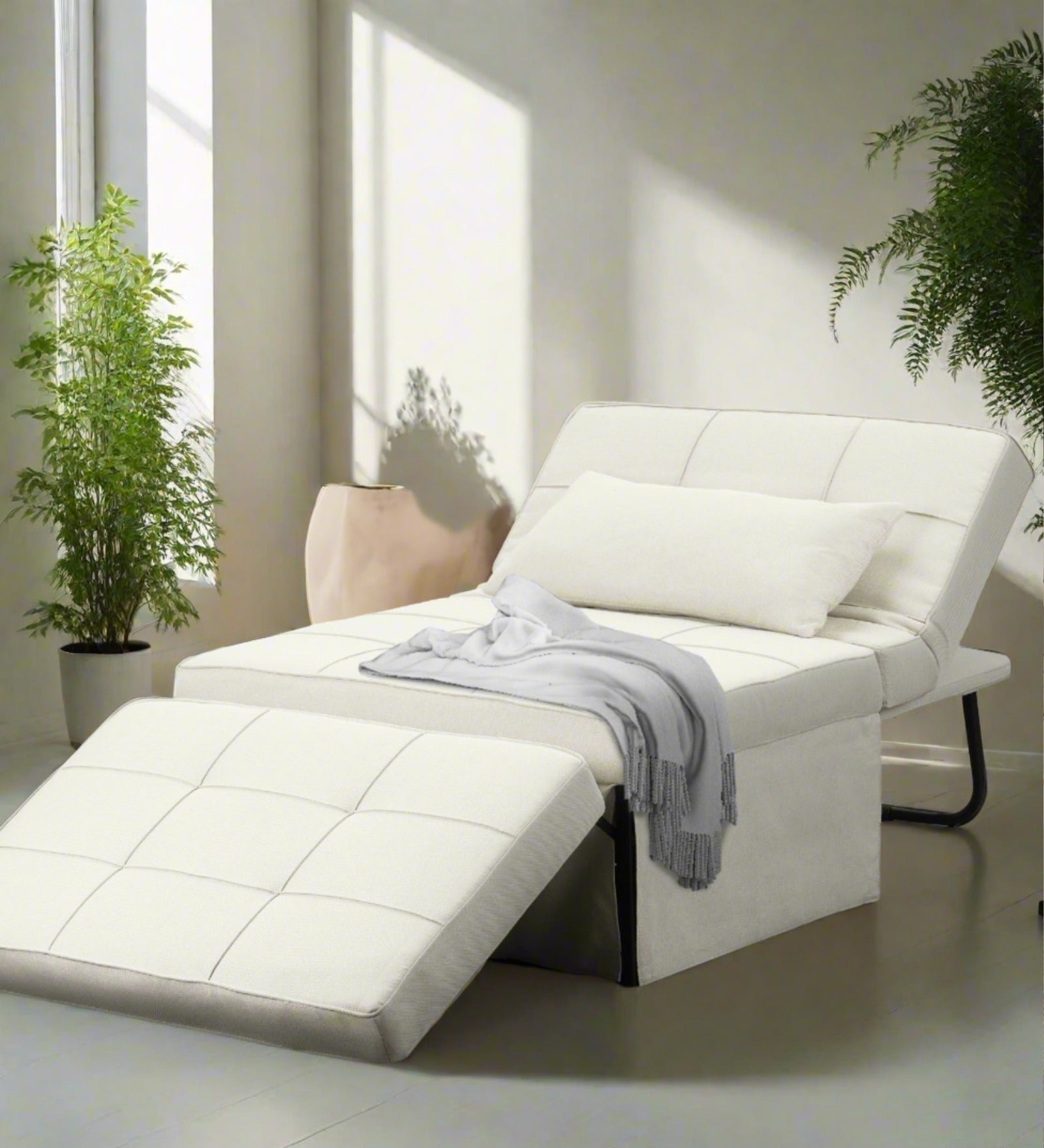Tara 1 Seater Foldable Bed Fabric Sofa - Ivory Cream by Febonic Living