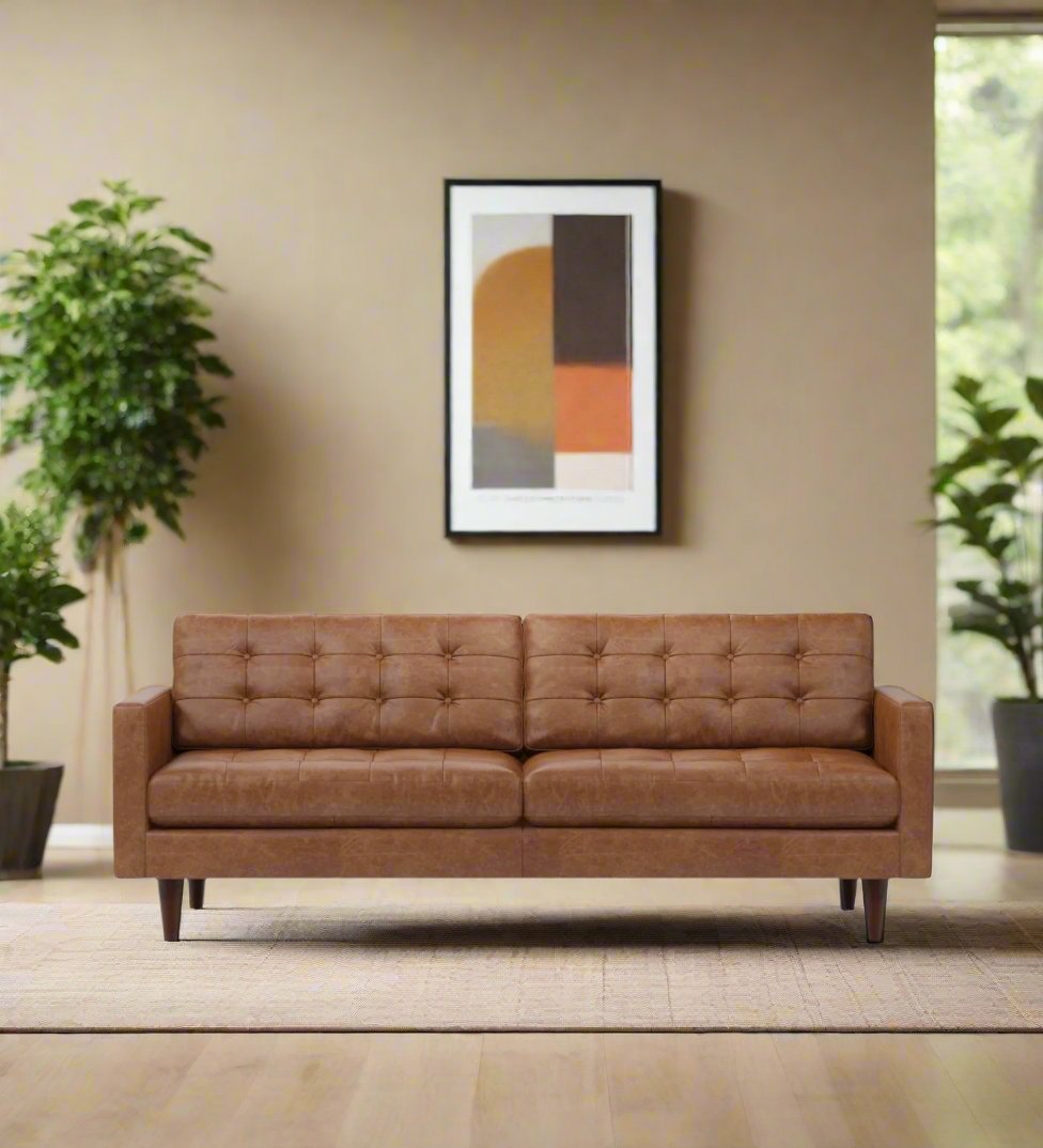 Elloy Leatherette 3 Seater Sofa In Caramel Beige Colour - Febonic Living