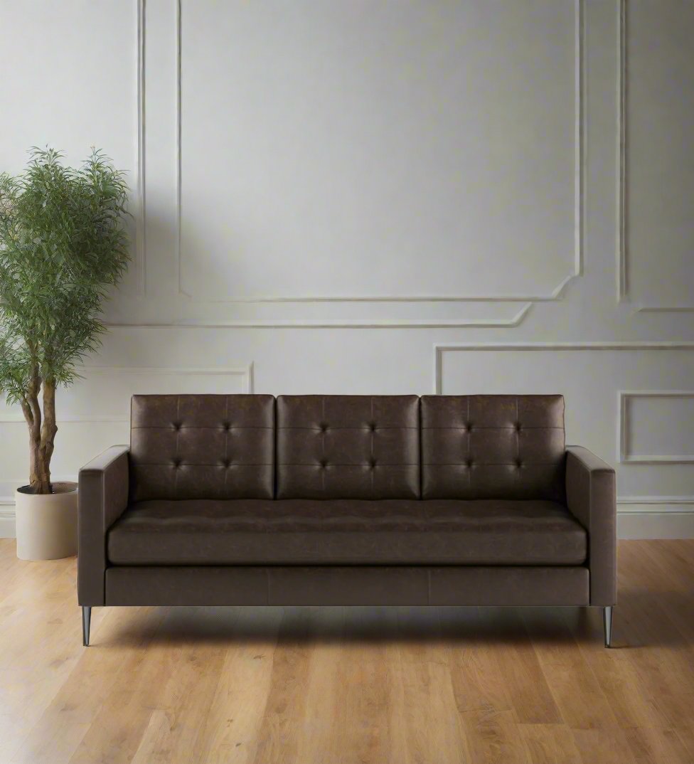 Zelso Leatherette 3 Seater Sofa In Coal Brown Colour - Febonic Living