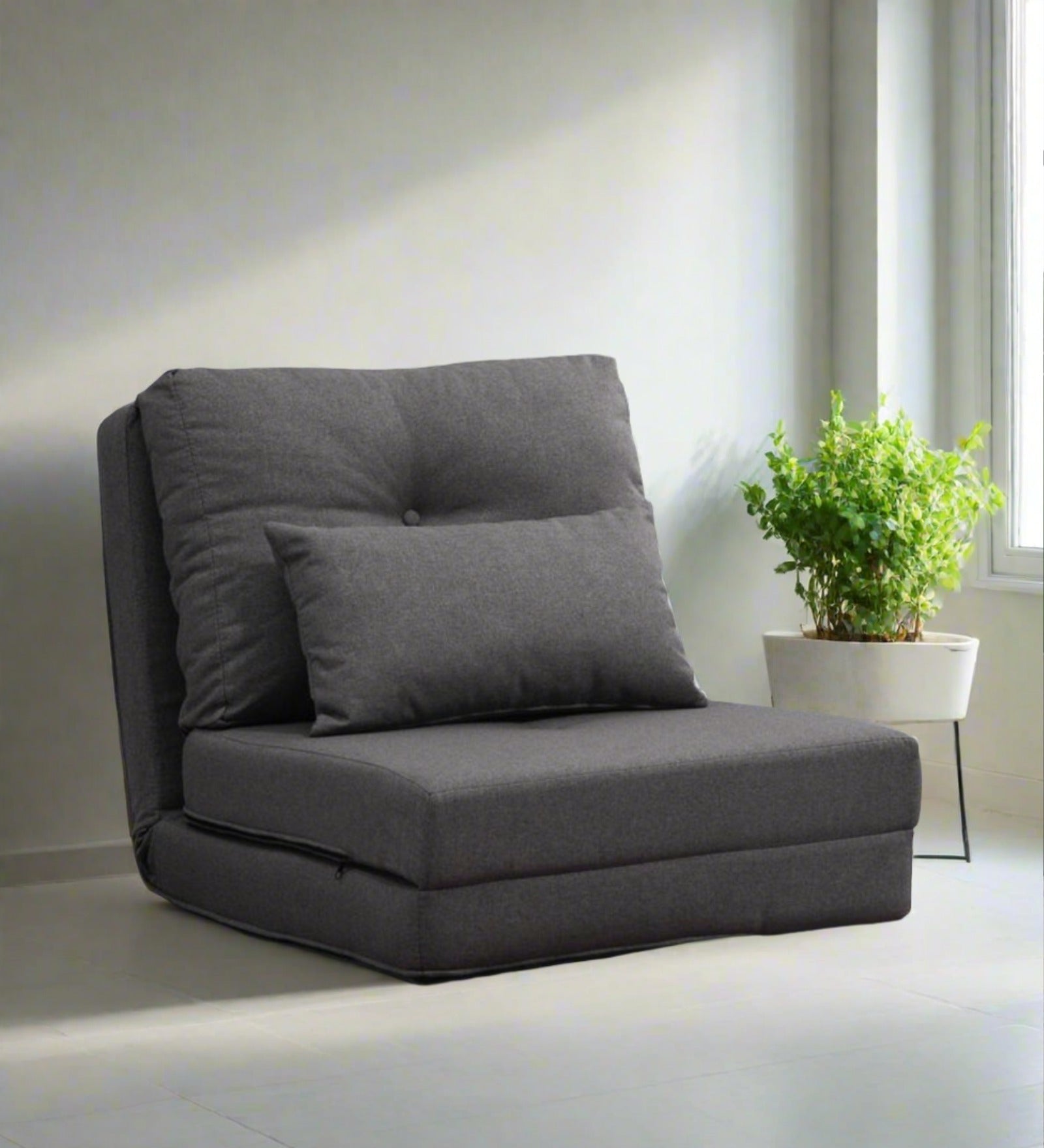 Cross Fabric 1 Seater Foldable Sofa Bed In Sudo Grey Colour - Febonic Living