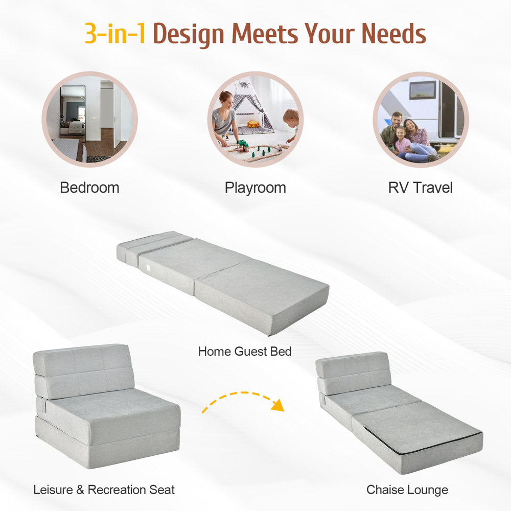Canvey Fabric 1 Seater Foldable Sofa Bed In Lit Grey Colour - Febonic Living