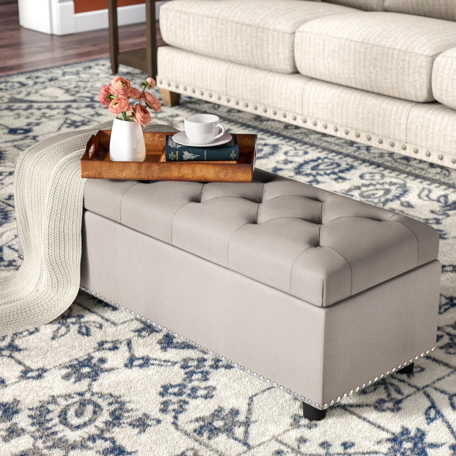 Cotty Fabric Storage Bench In Ash Grey Colour - Febonic Living