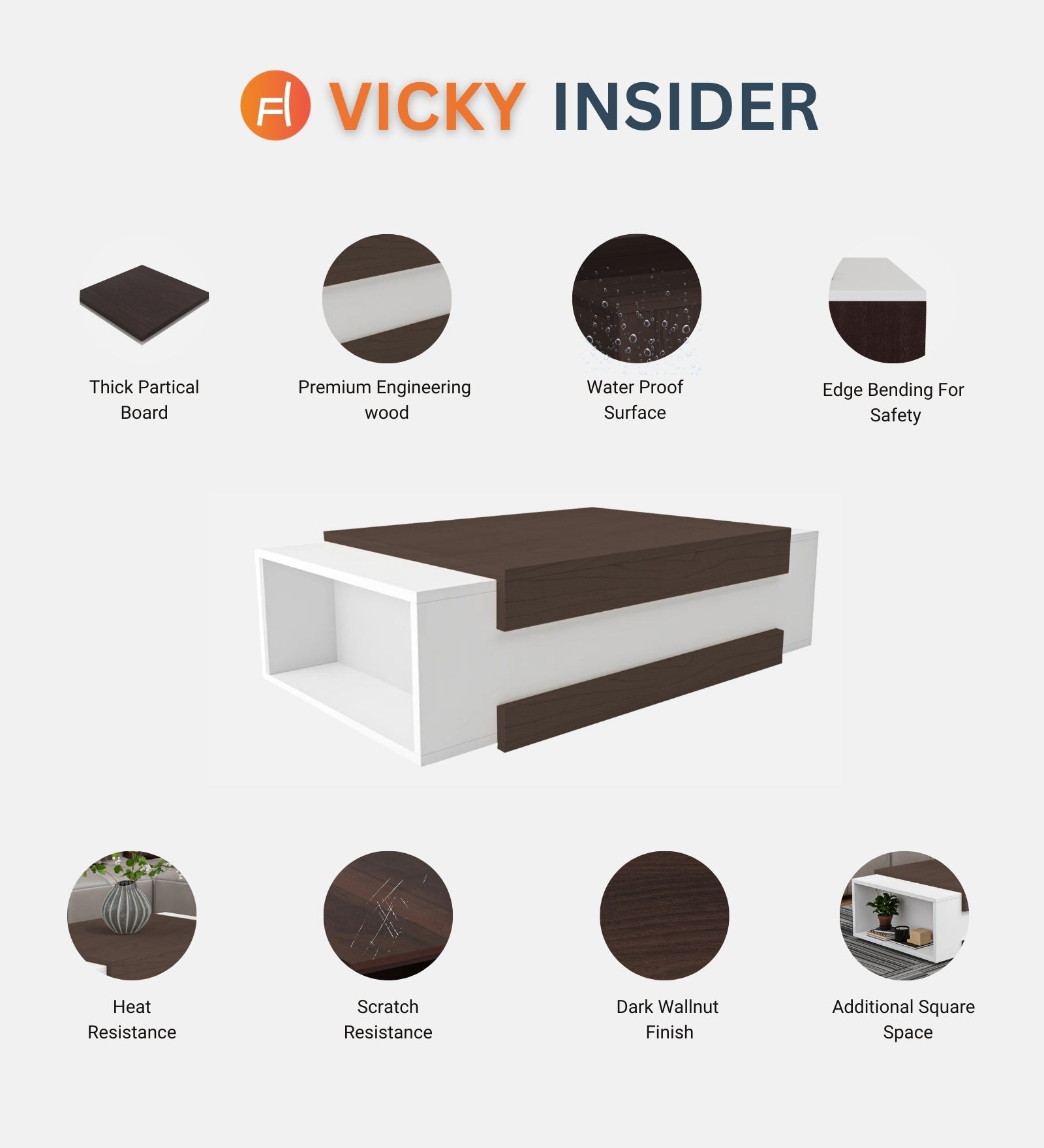 Odin Coffee Table In Dark Walnut & Frosty White Finish - Febonic Living