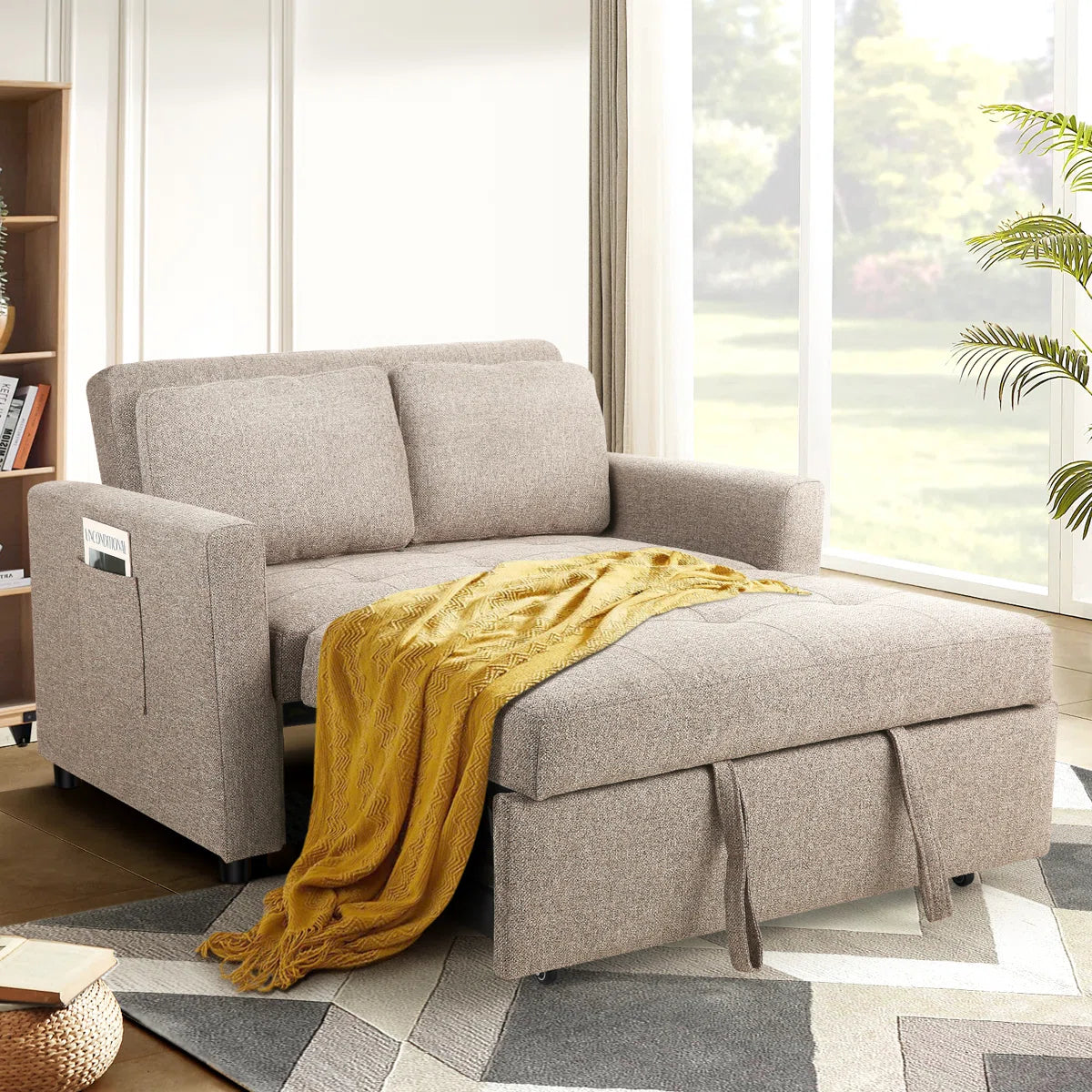 Nubo Fabric 2 Seater Pull Out Sofa Cum Bed In Silver Grey Colour