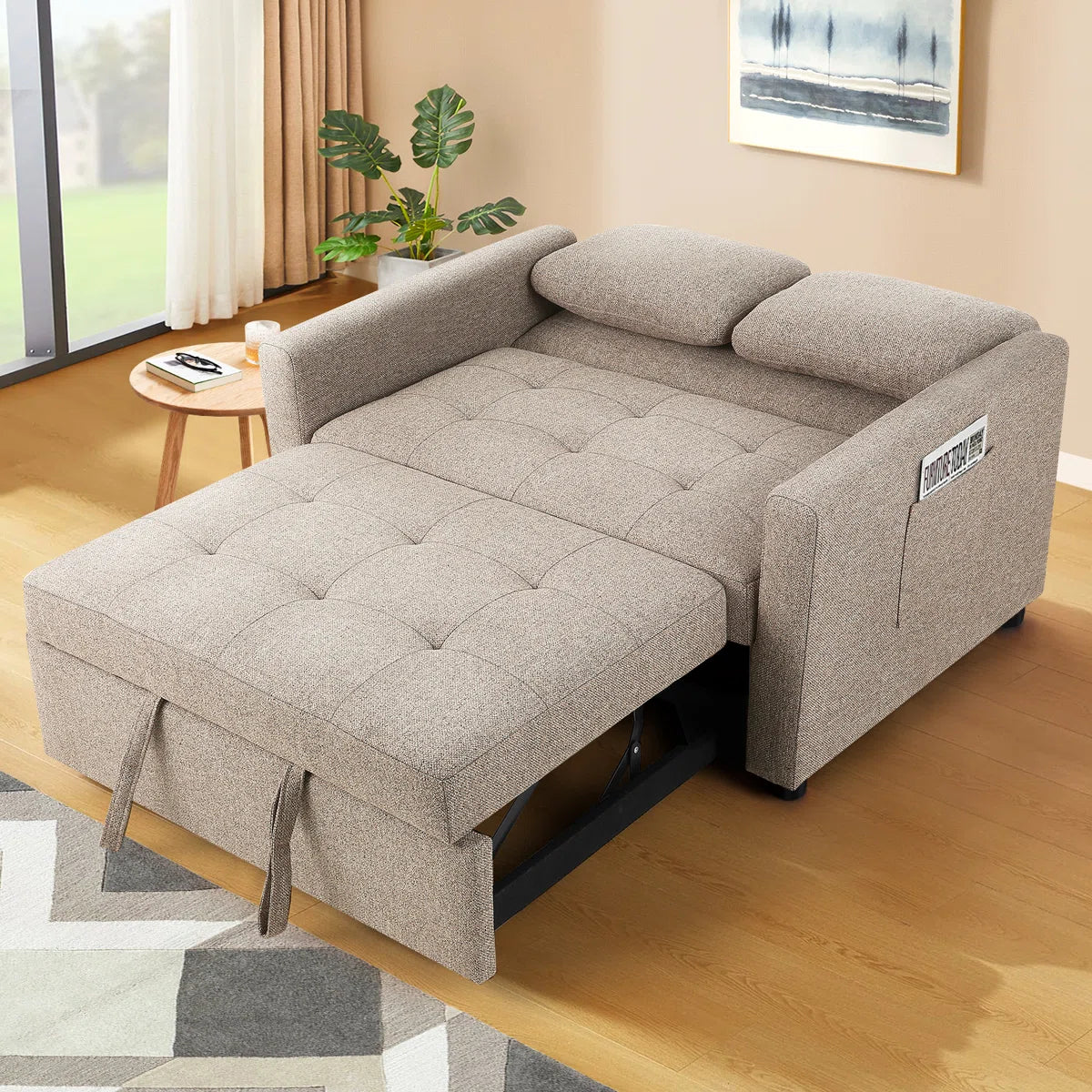 Nubo Fabric 2 Seater Pull Out Sofa Cum Bed In Silver Grey Colour