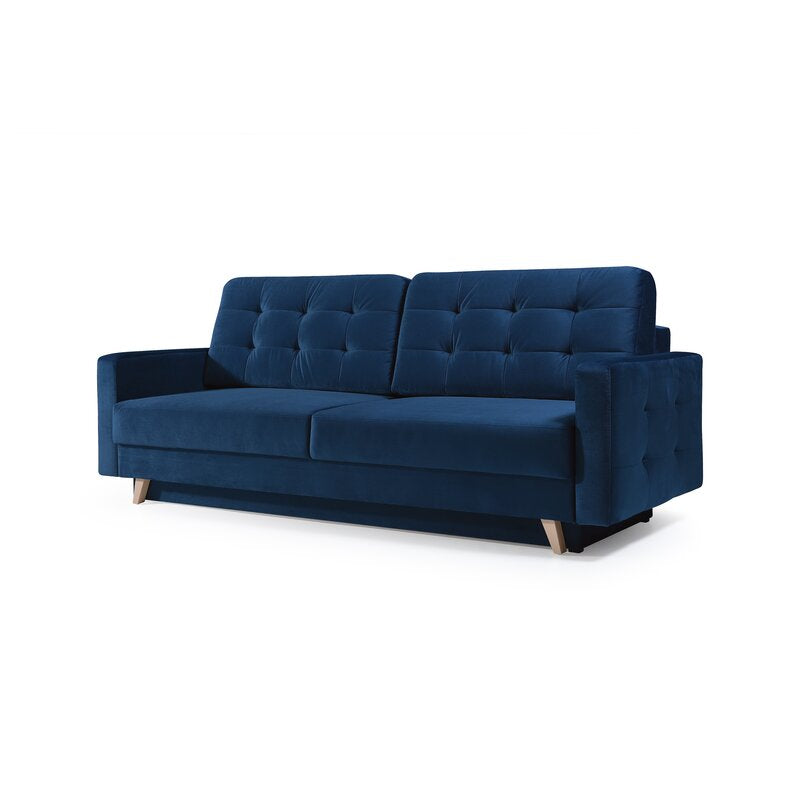 Hursty Velvet 3 Seater Pull Out Sofa Cum Bed In Imperial Blue Colour - Febonic Living