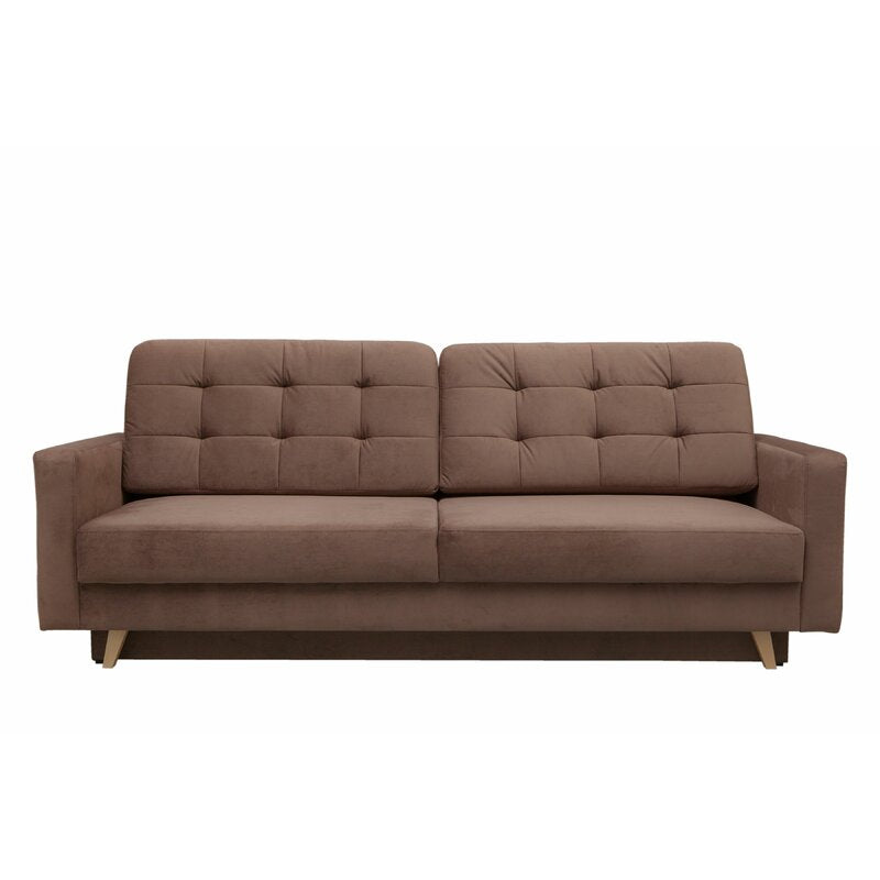 Hursty Velvet 3 Seater Pull Out Sofa Cum Bed In Mocha Brown Colour - Febonic Living