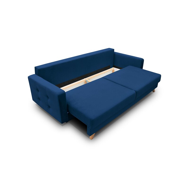 Hursty Velvet 3 Seater Pull Out Sofa Cum Bed In Imperial Blue Colour - Febonic Living