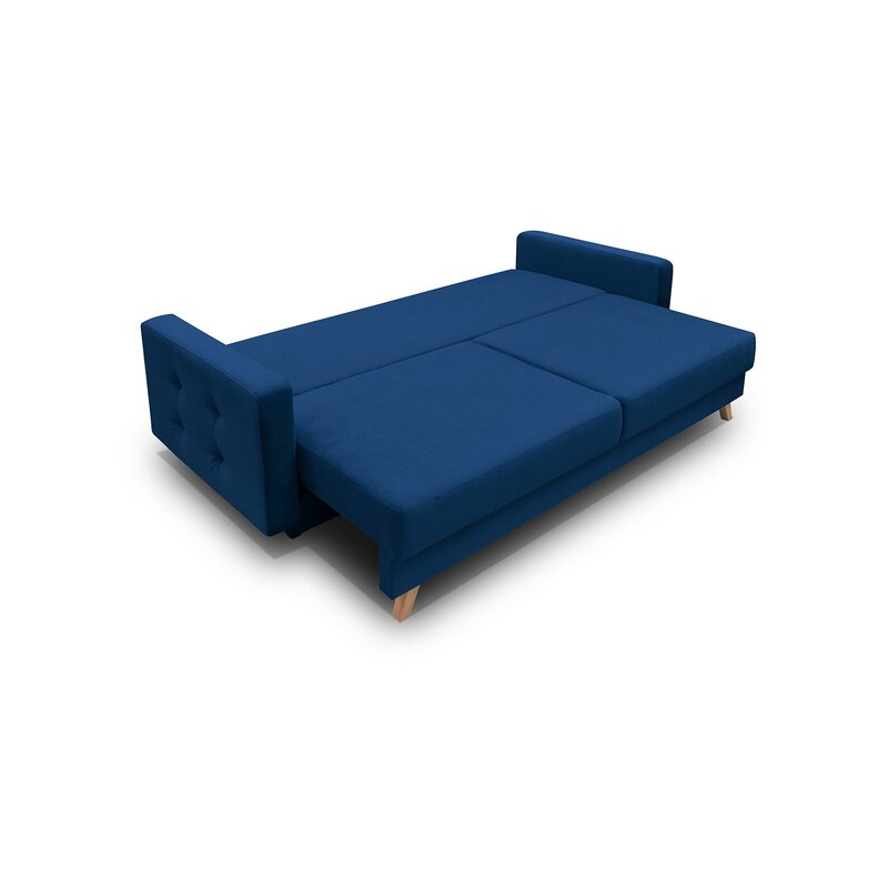 Hursty Velvet 3 Seater Pull Out Sofa Cum Bed In Imperial Blue Colour - Febonic Living