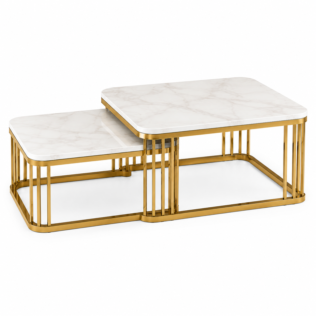 Velmora Metal Coffee Table In Gold Finish With Marble Top - Clear View by Febonic Living