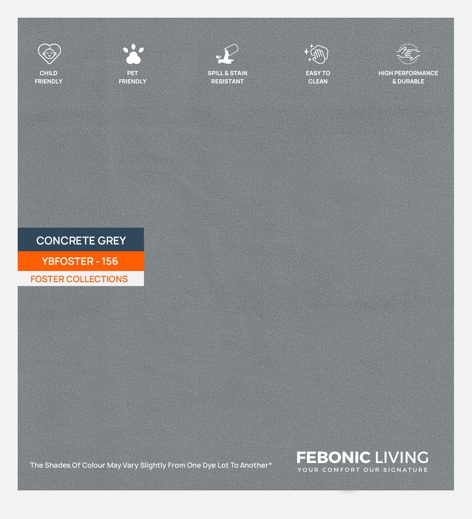 Velvet Foster Fabric Concrete Grey 156 Code