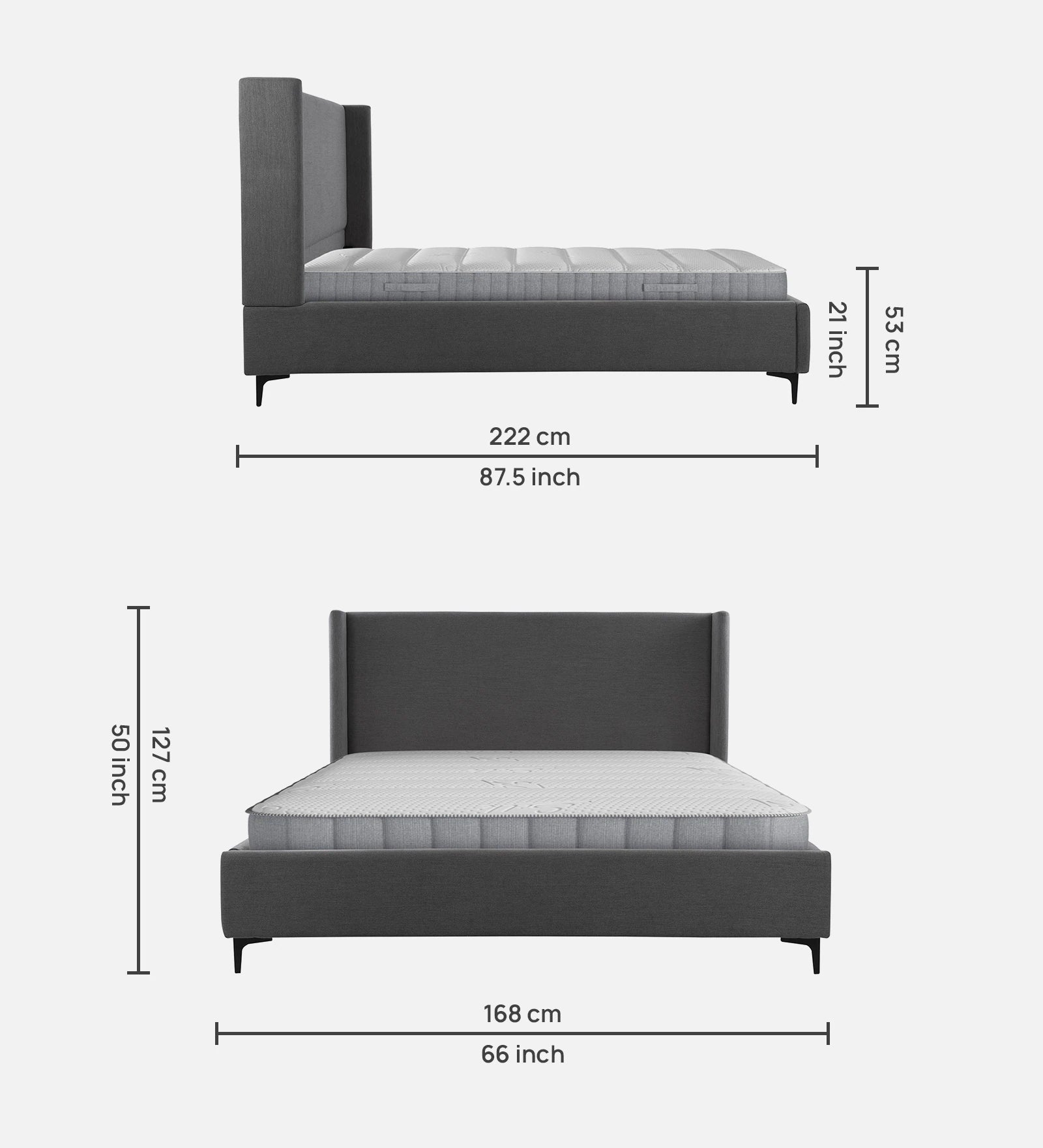 Vilas Fabric Upholstered Queen Size Bed In Charcoal Grey Colour - Febonic Living