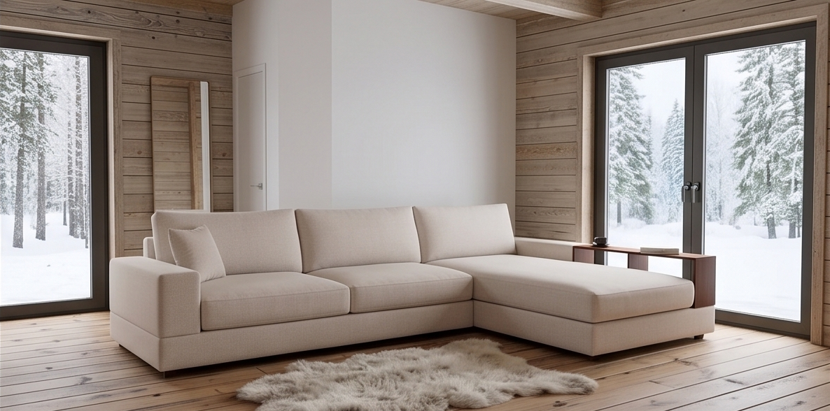 Vibe LHS (3+Lounger) Fabric Sectional Sofa - Beige