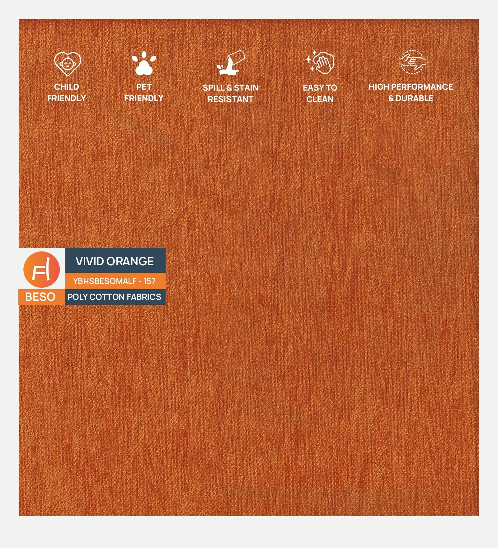 Polycotton Beso Fabric Vivid Orange 157 Code - Febonic Living