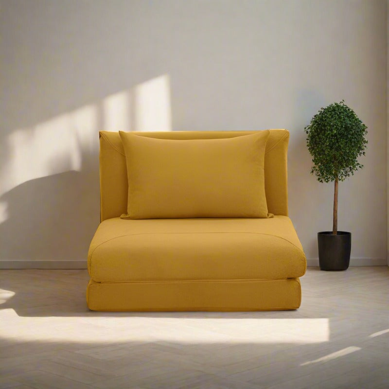 Dorry Fabric Foldable Sofa Bed In Bold Yellow Colour - Febonic Living