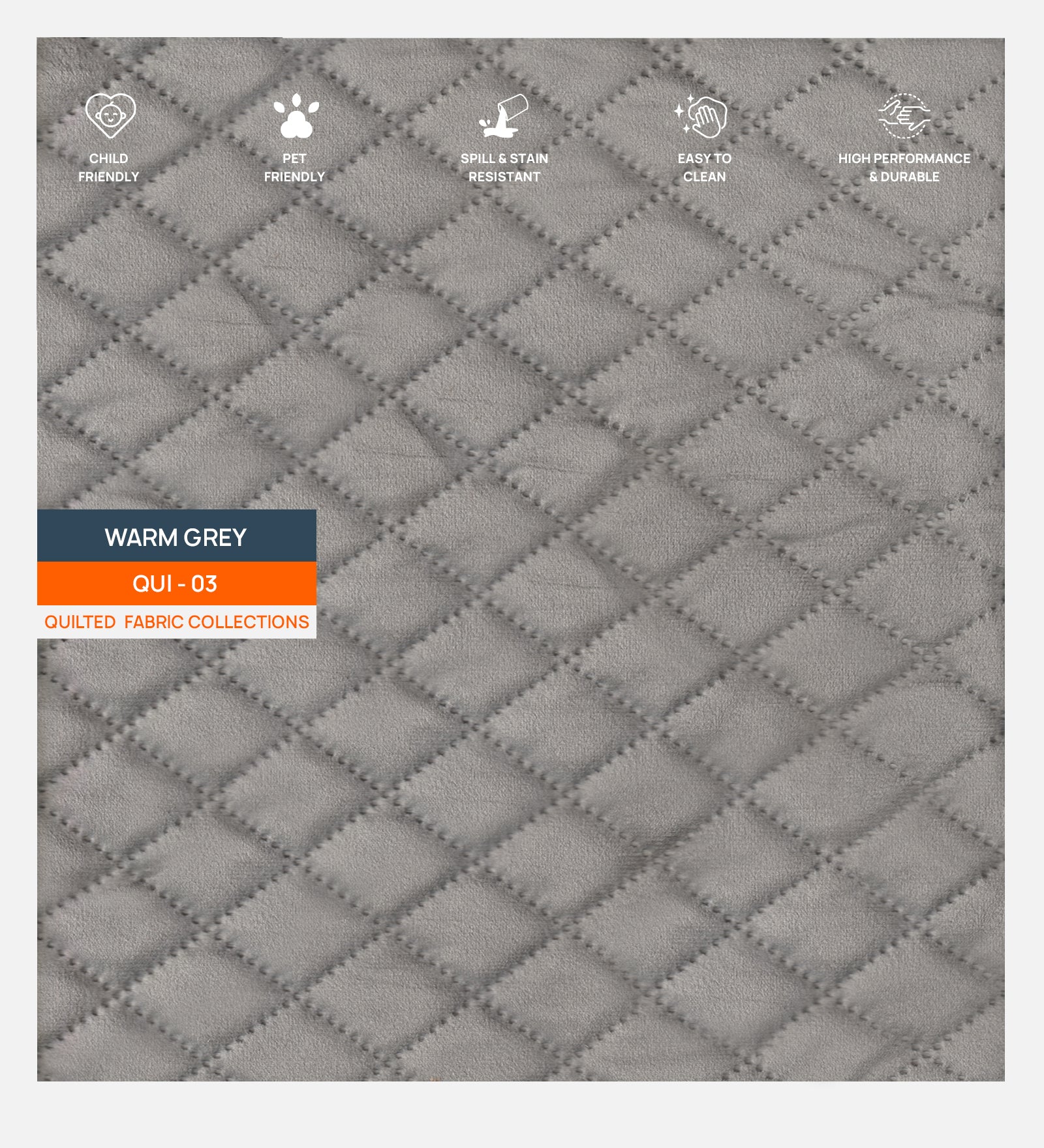 Velvet Quilted Fabric Swatch Warm Grey 03 Code - Febonic Living