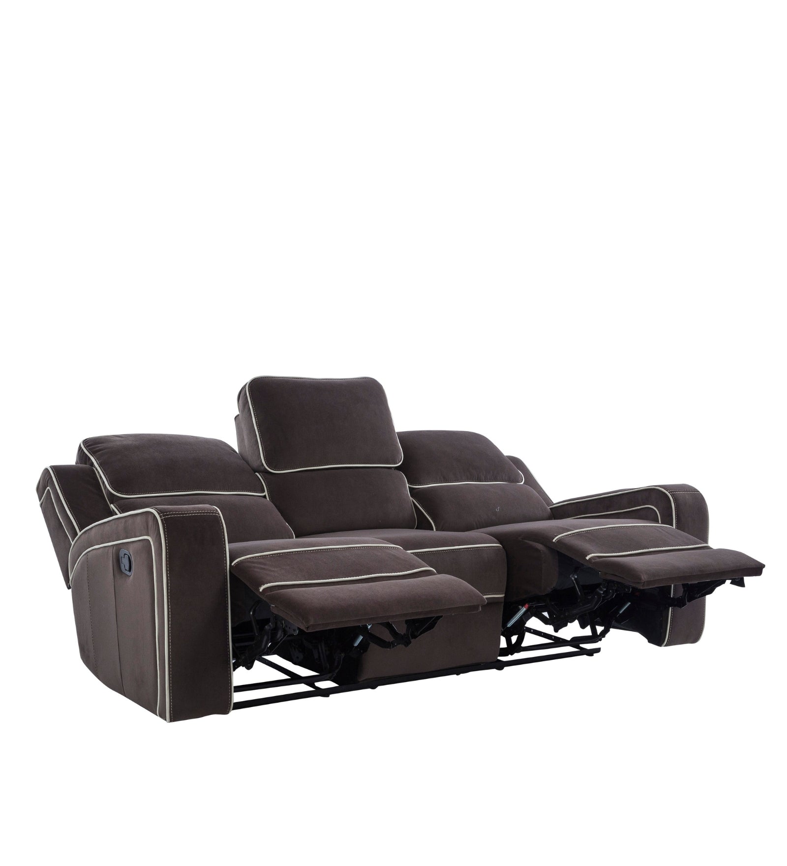 Wave 3 Seater Motorized Velvet Recliner - Mocha Brown - Reclined View by Febonic Living
