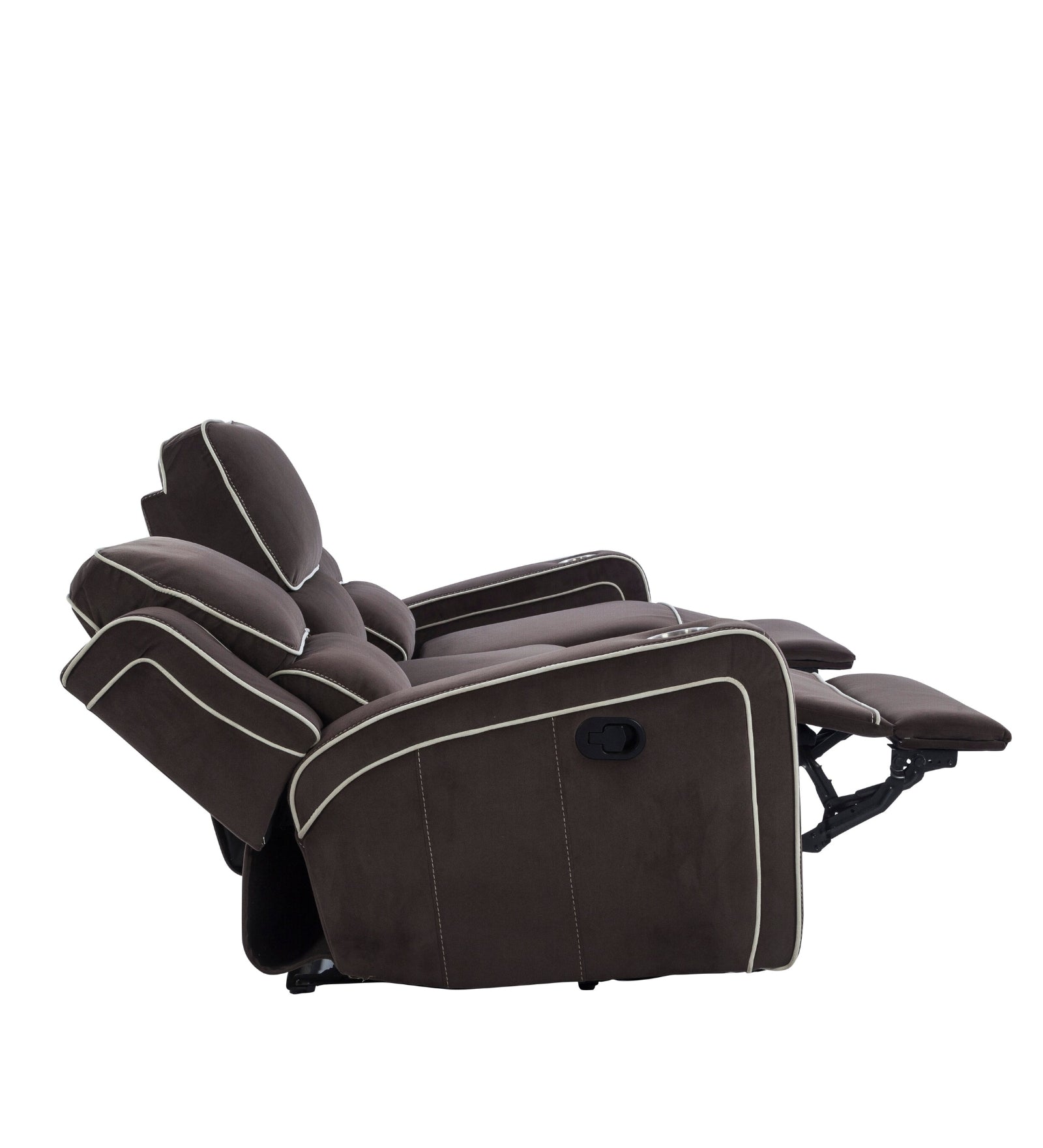 Wave 3 Seater Motorized Velvet Recliner - Mocha Brown - Side Reclined View by Febonic Living